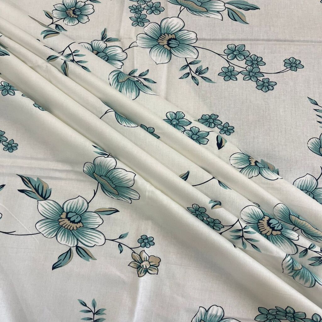 White Floral 400 TC Cotton Flat Queen Size Bedsheet With 2 Pillow Covers From Threads