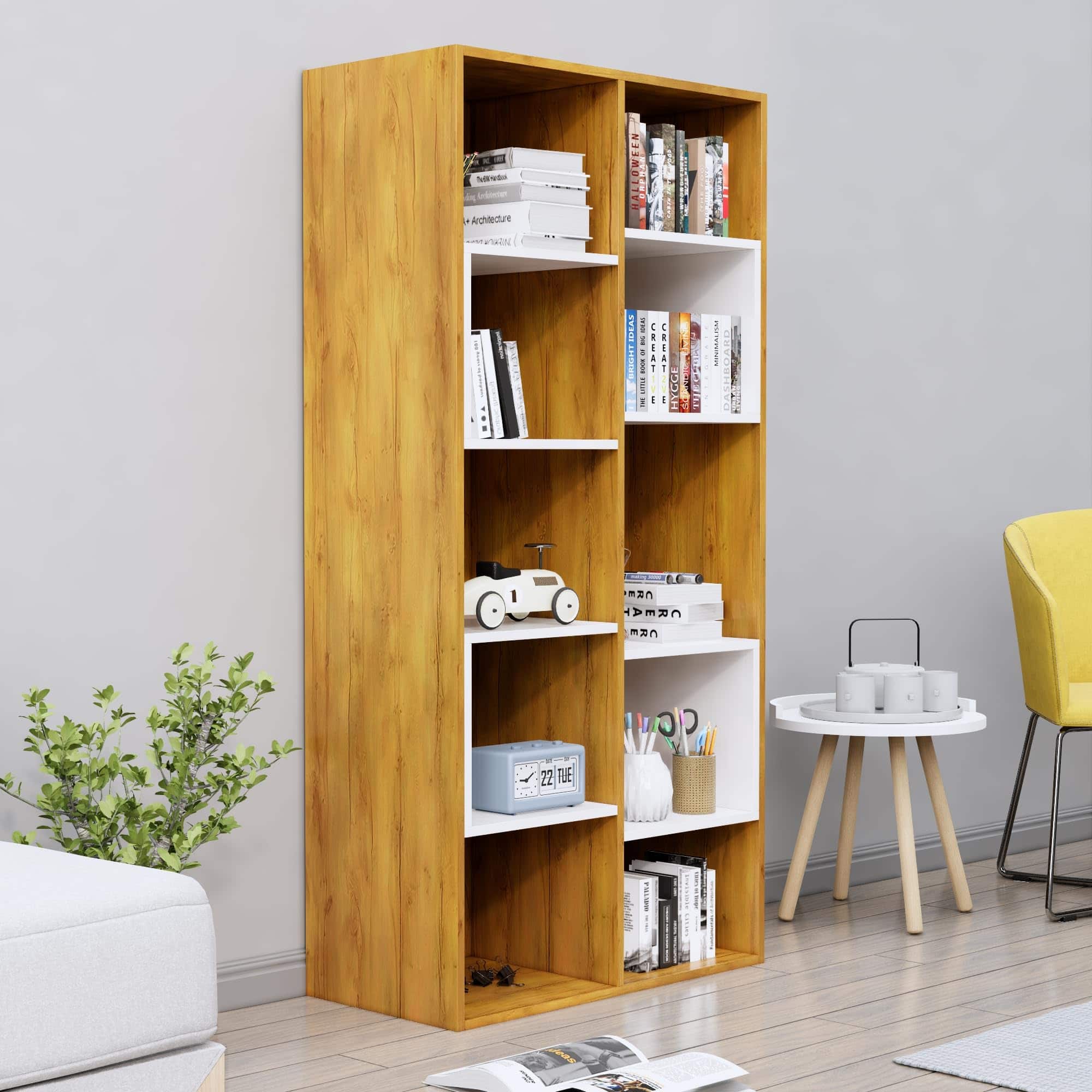 Hexa Engineered Wood Bookshelf Multipurpose Storage Rack in Giant Wood and Frosty White Colour - HexaRed