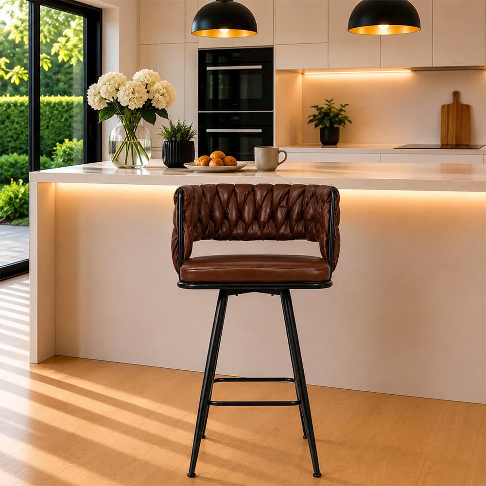 Doe Buck Presley Braided Faux Leather Bar Stool in Brown Colour - Doe Buck