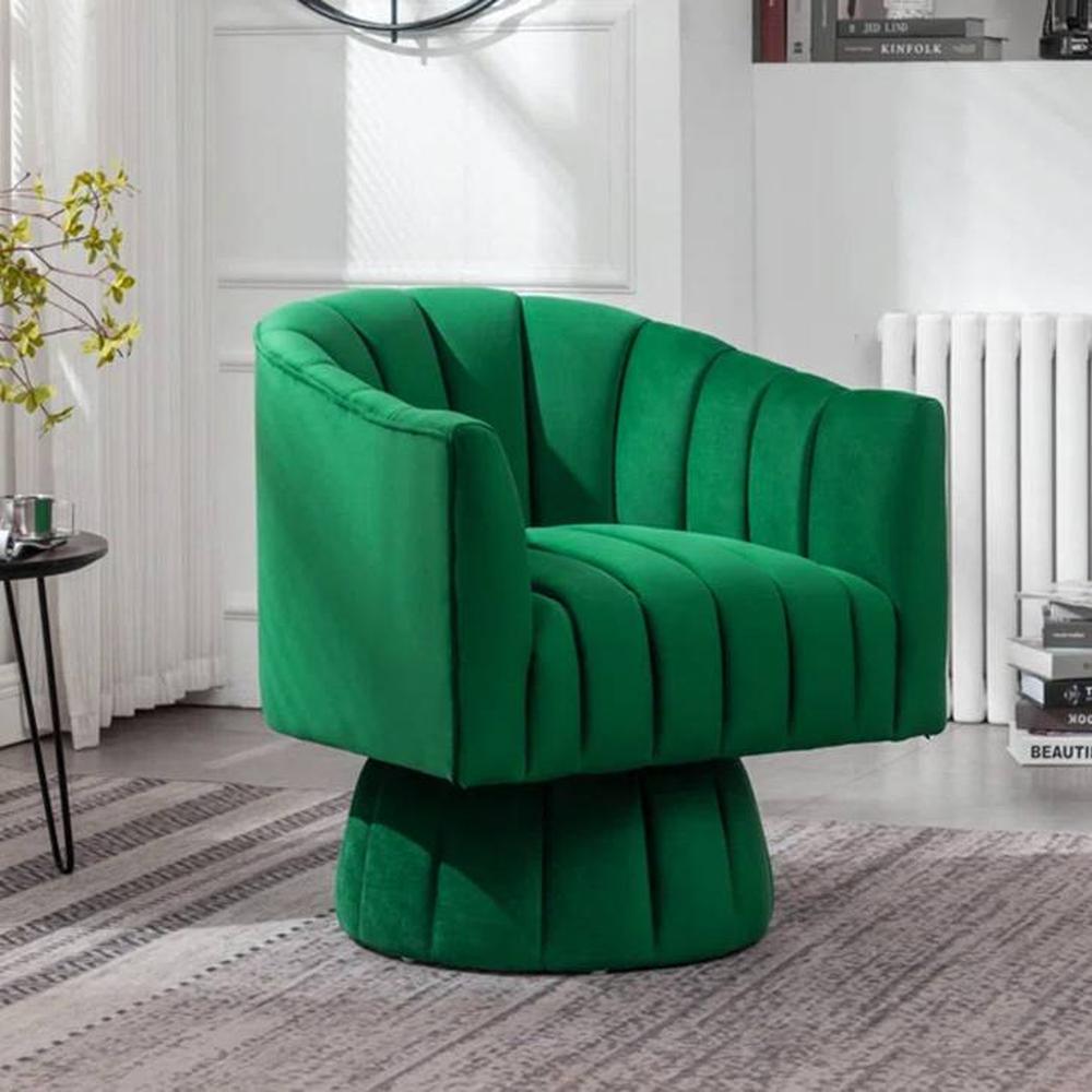 Morrow Swivel Solid Wood Round Chair in Green Colour