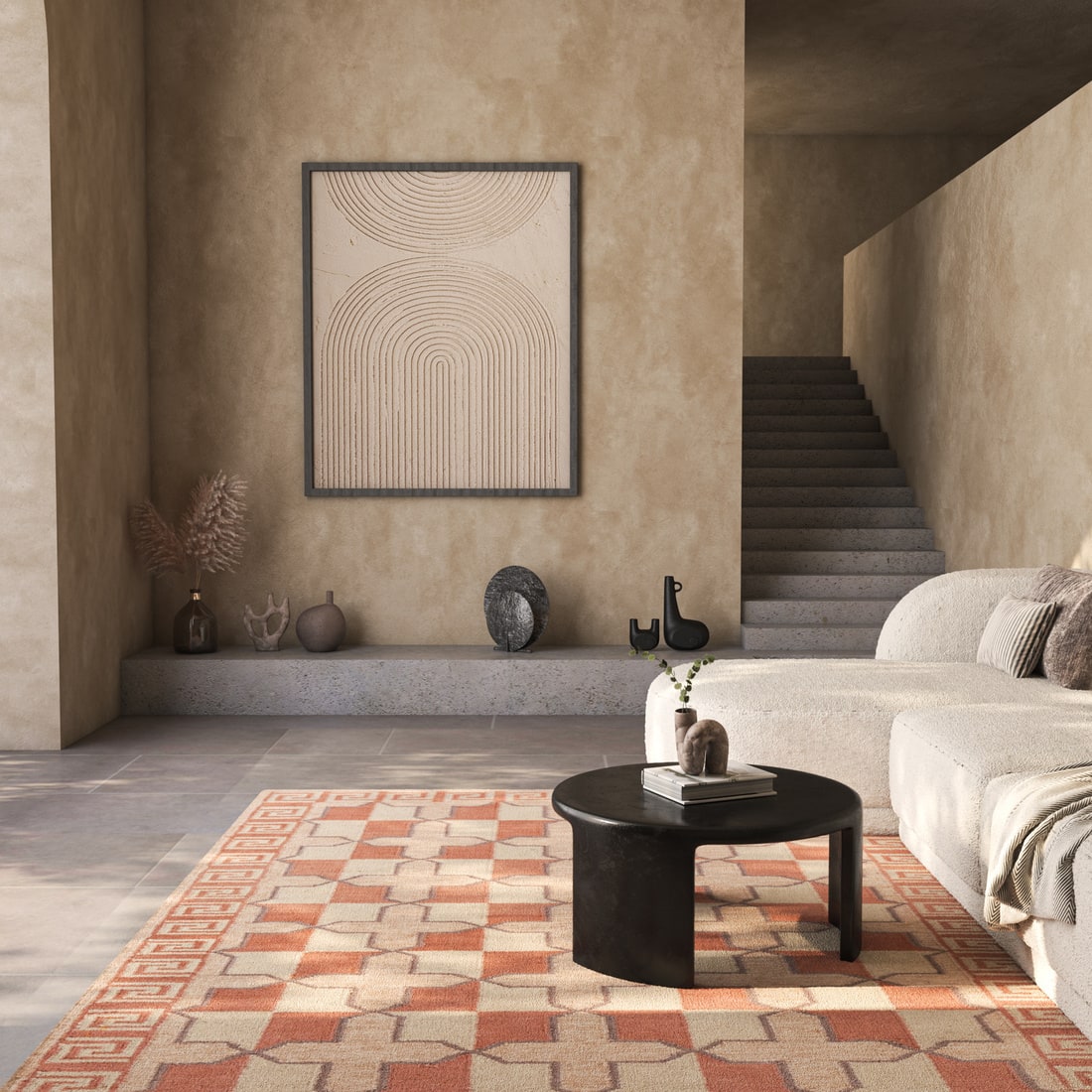 Jaipur Rugs Soft Geometric With Greek Key Border Wool 5x8 Feet Apricot And Sand Dhurrie Carpet