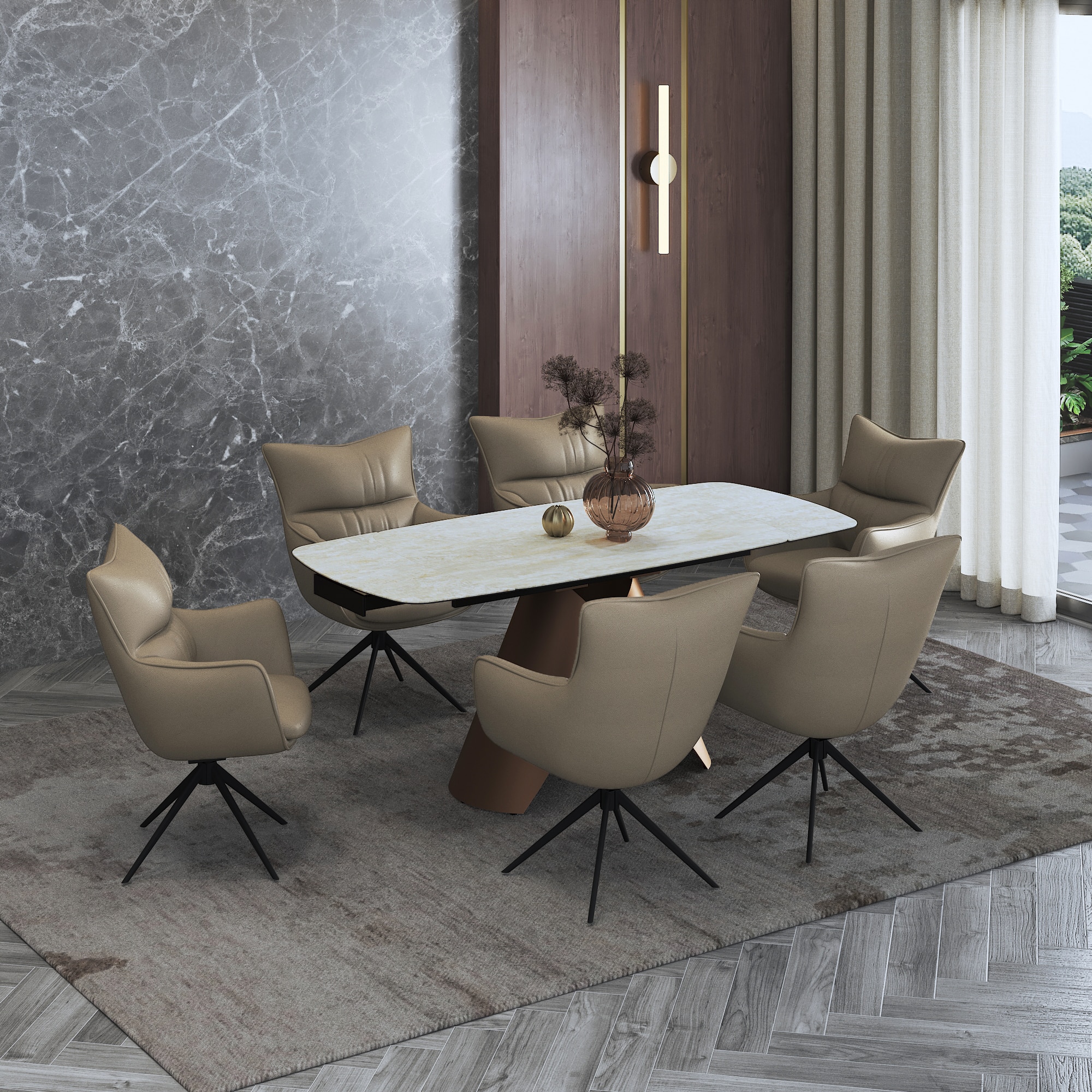 Aeris Ceramic 4 To 6 Seater Extendable Dining Table With Set of 2 Beck Dining Chair