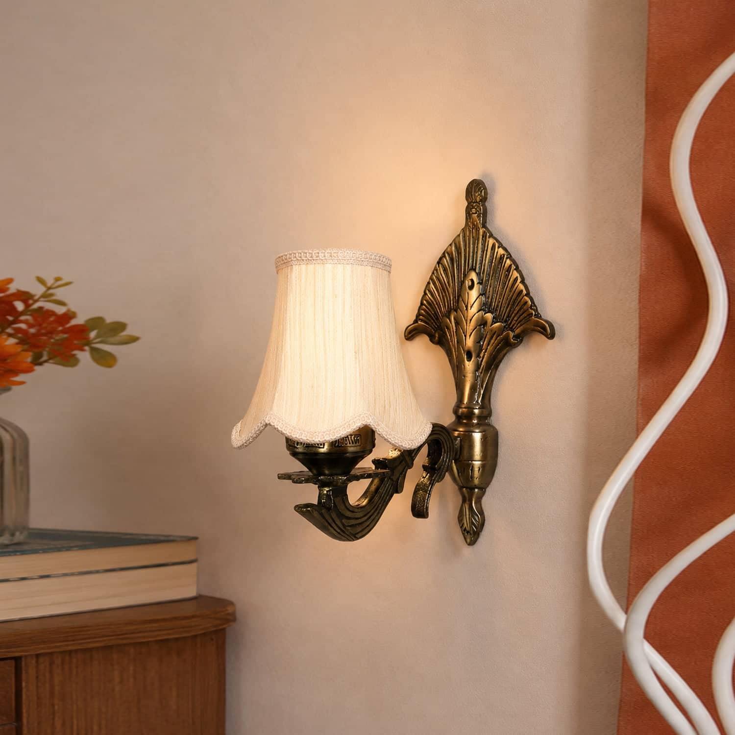 Devansh Metal Electric Wall Light in Gold Colour with Orange Shade Count of 1 Light