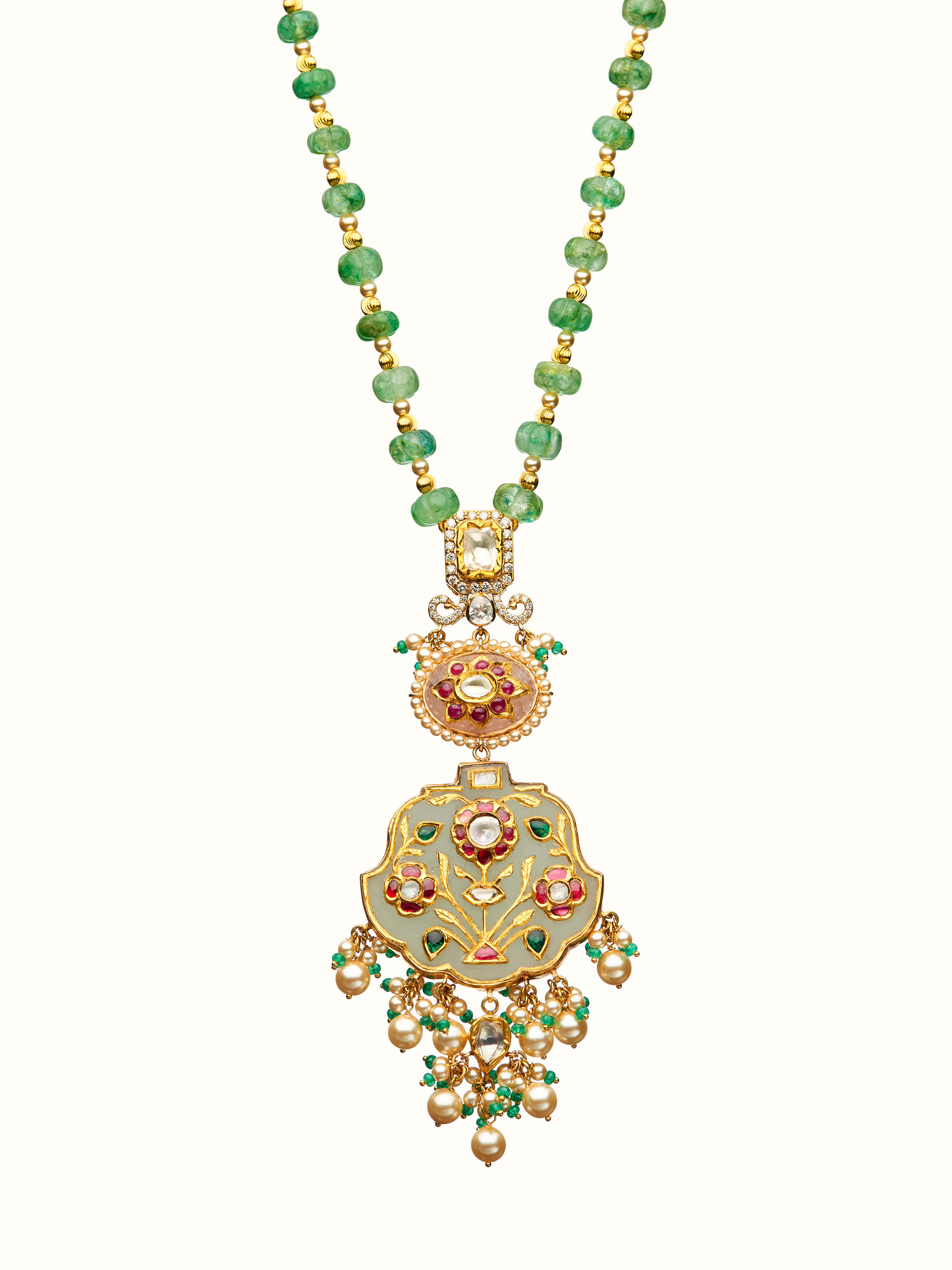 Stone Inlay 18 Karat Gold Long Necklace
