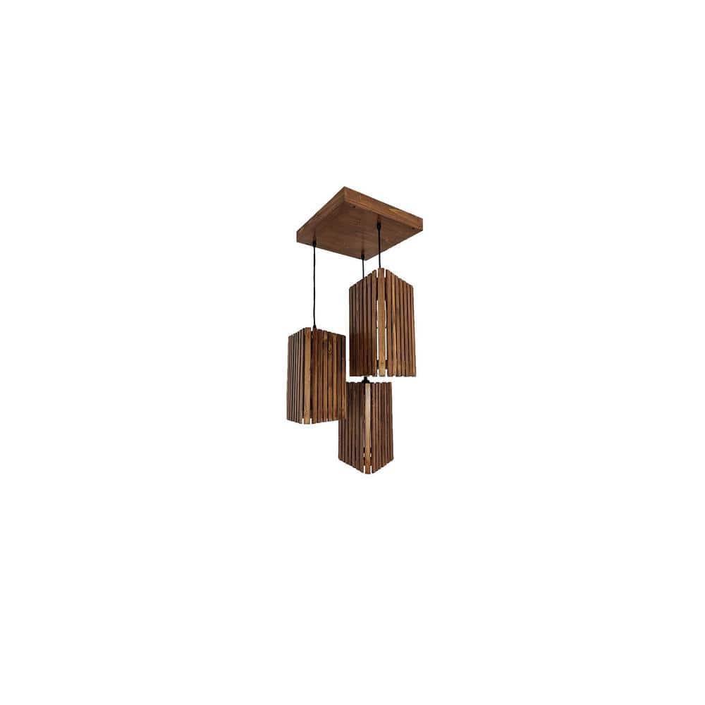 Trikona Brown Solid Wood Cluster Hanging Light