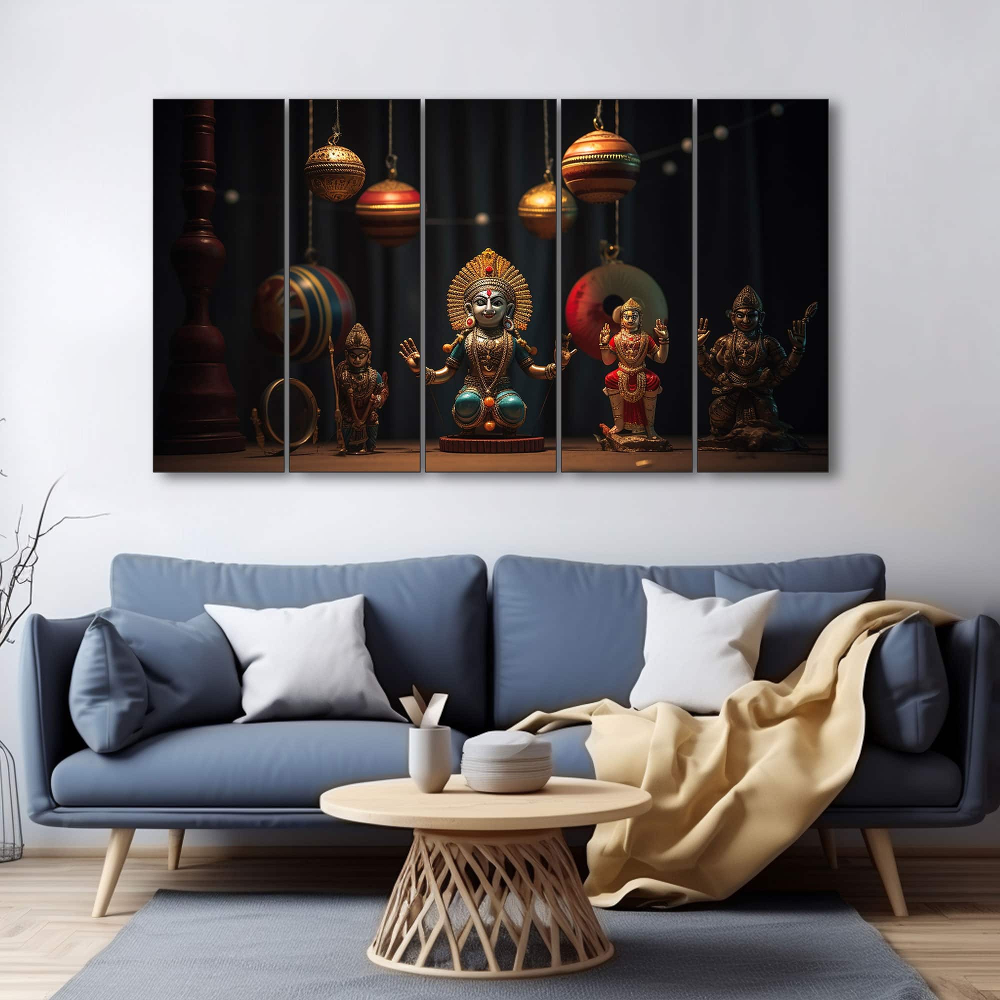 The Castle Decor Durga Pooja Wall Painting Wooden Framed 27x48 Inch - The Castle Decor