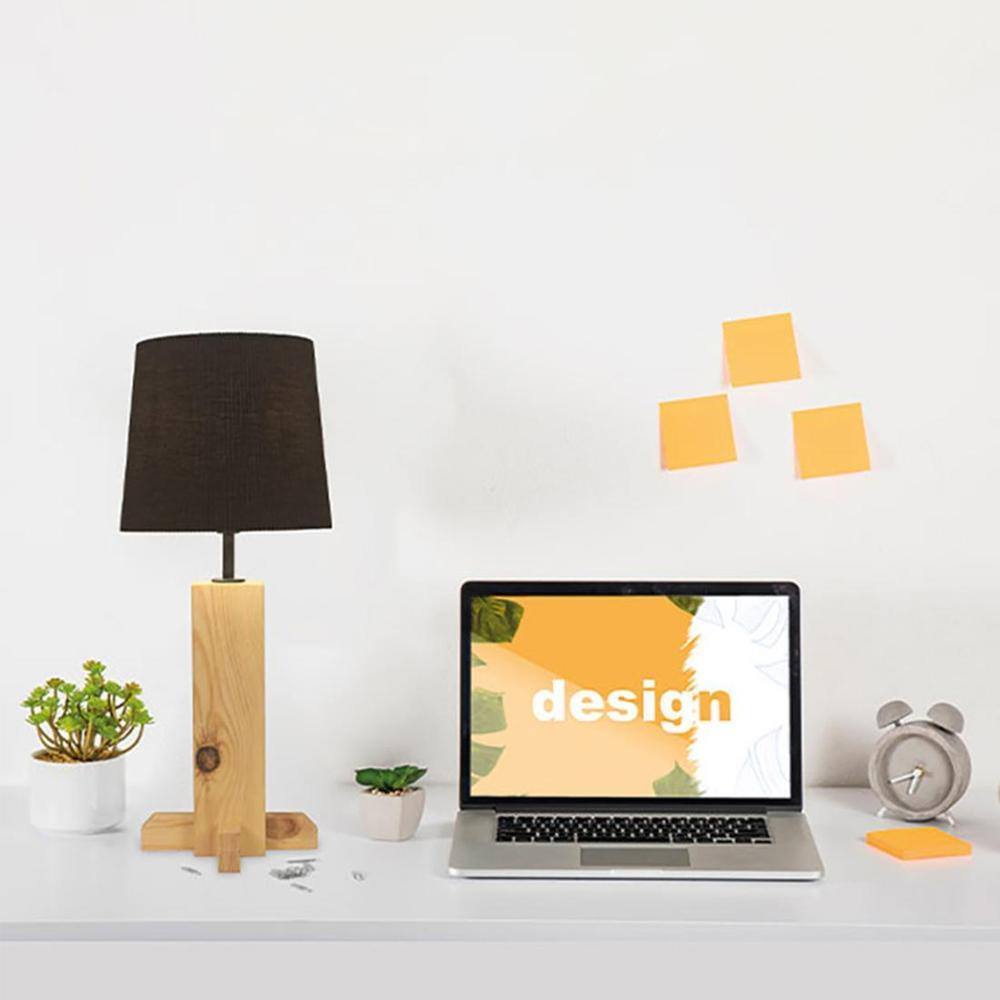 Rocket Beige Wooden Table Lamp with Black Fabric Lampshade