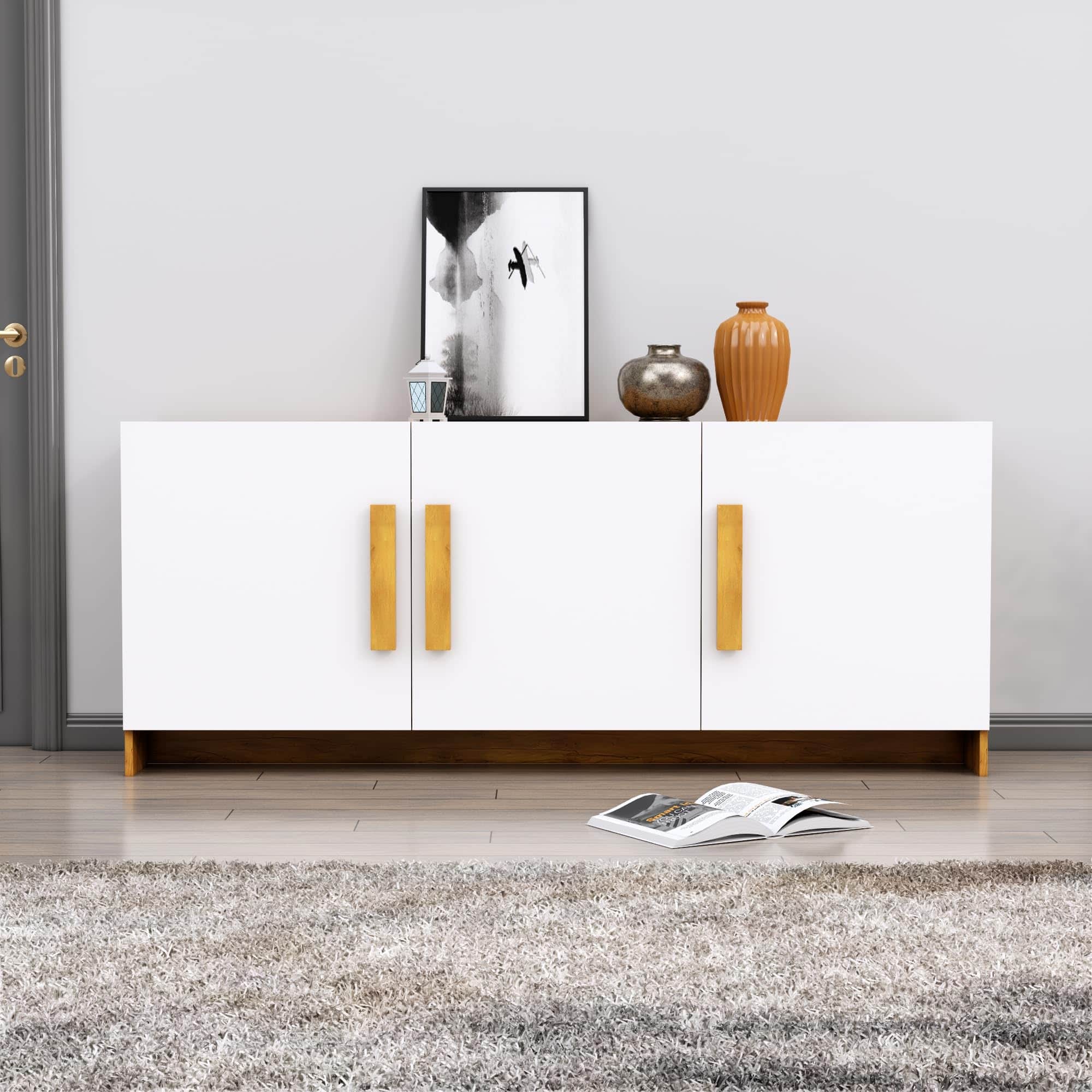 Hexa Red Multipurpose Storage Cabinet With 3 Door in Giant Wood And Frosty White Colour - HexaRed