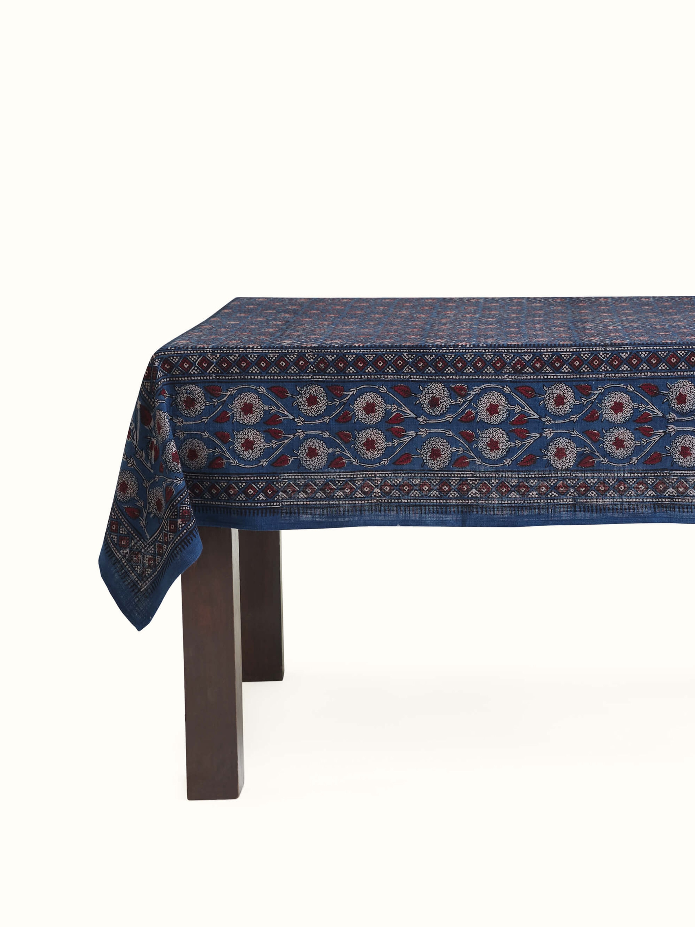 Puspita Indigo Cotton Dabu Hand Block Printed Table Cover 4 Seater