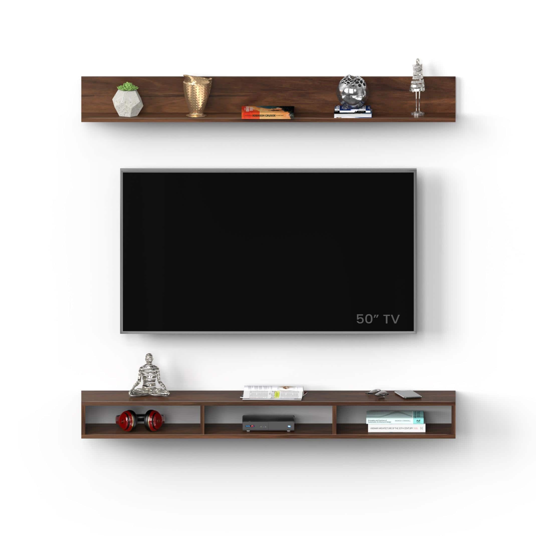 Kunsua Engineering Wood Wall Mount Tv Entertainment Unit In Brown Maple Finish