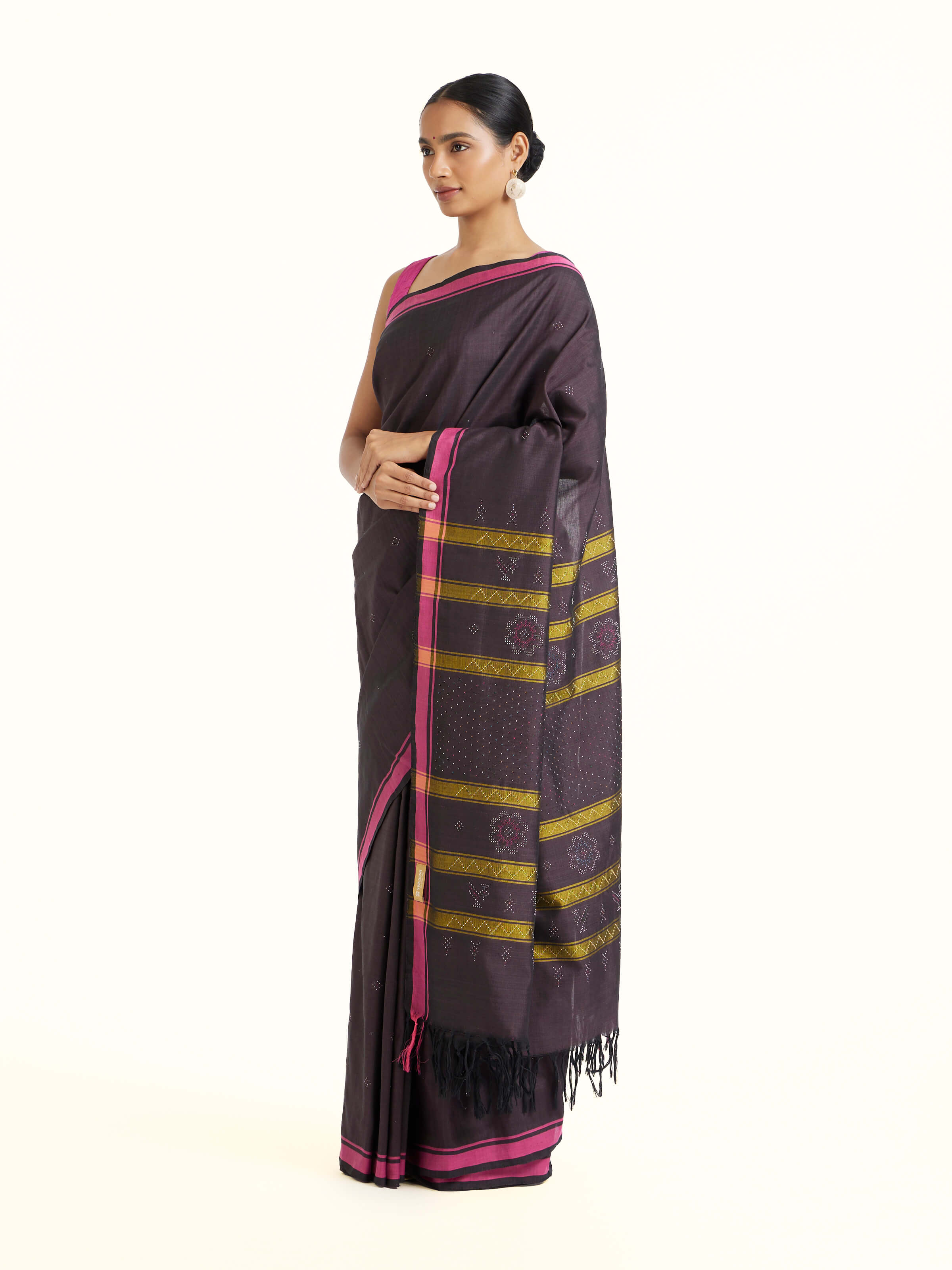 Brown Cotton Silk Tangalia Saree