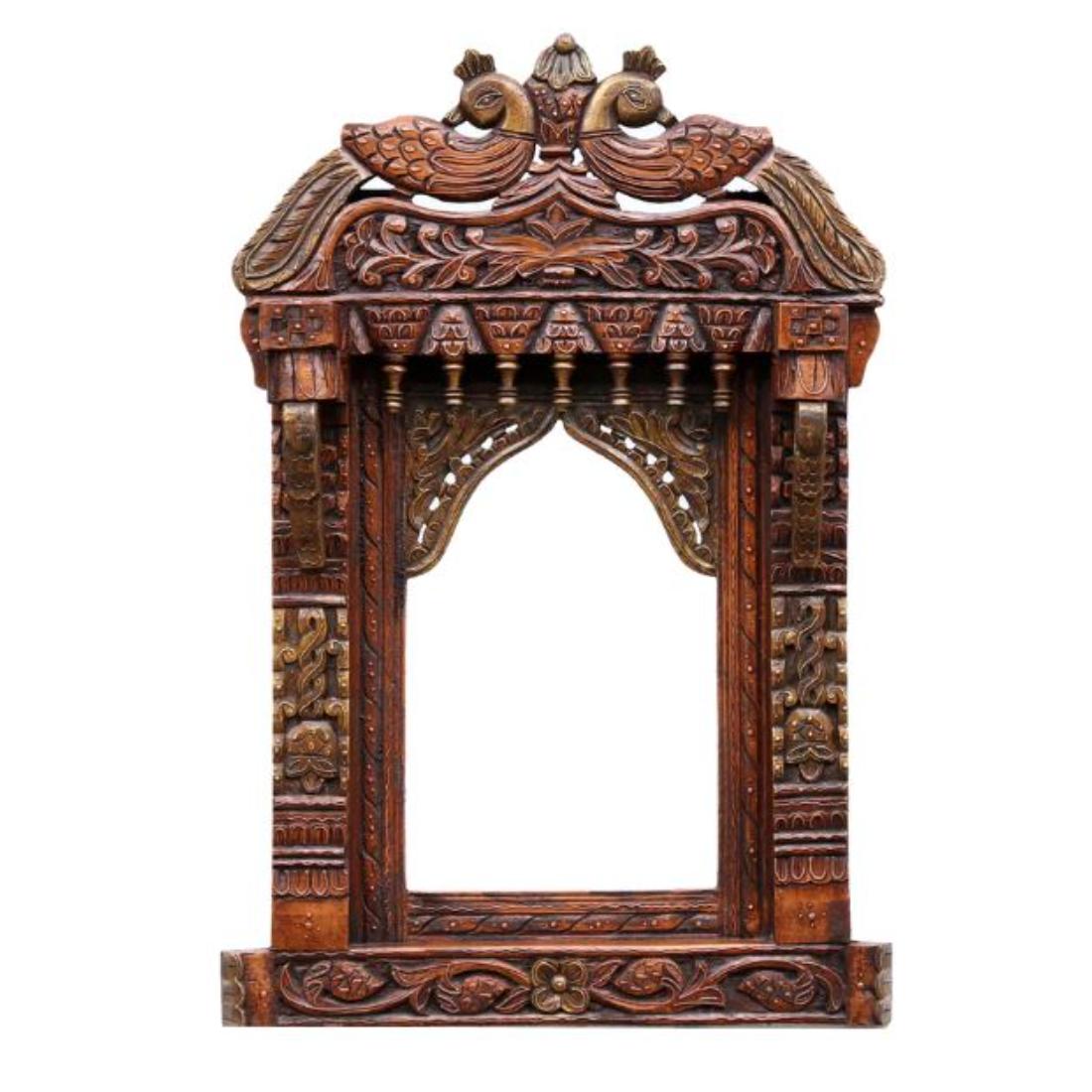 Desert Art Solid Wood Peacock Jharokha Wall Frame 36 Inch in Copper Colour-image-9