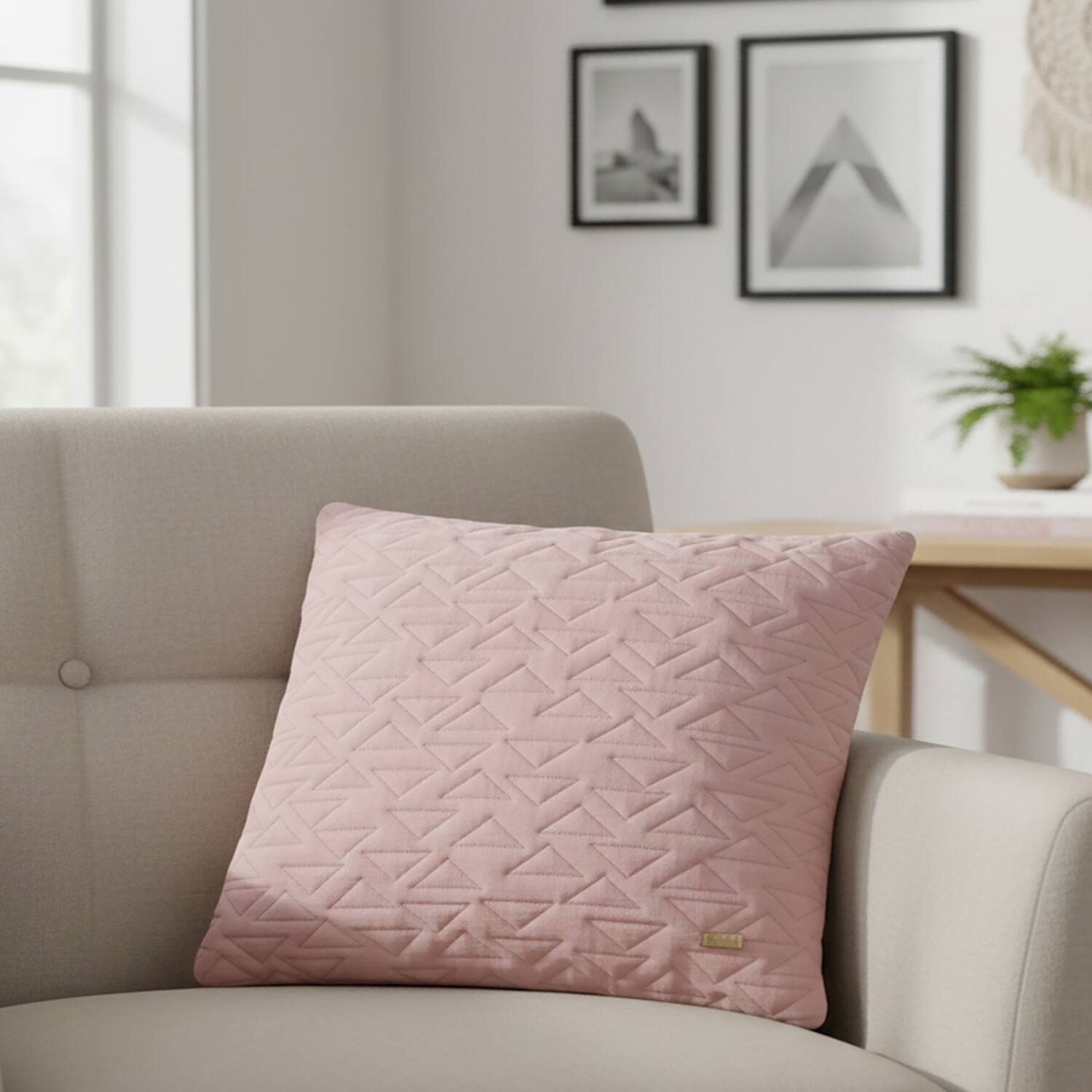 Totit Cameo Pink Cotton Knitted Cushion Cover 18X18 Inches - Pluchi