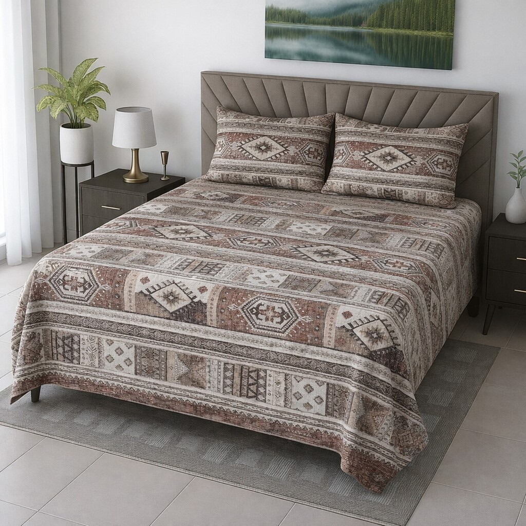 Zyra Multicolor Abstract 400 TC Cotton Flat Super King Size Bedsheet with 2 Pillow Covers – Threads