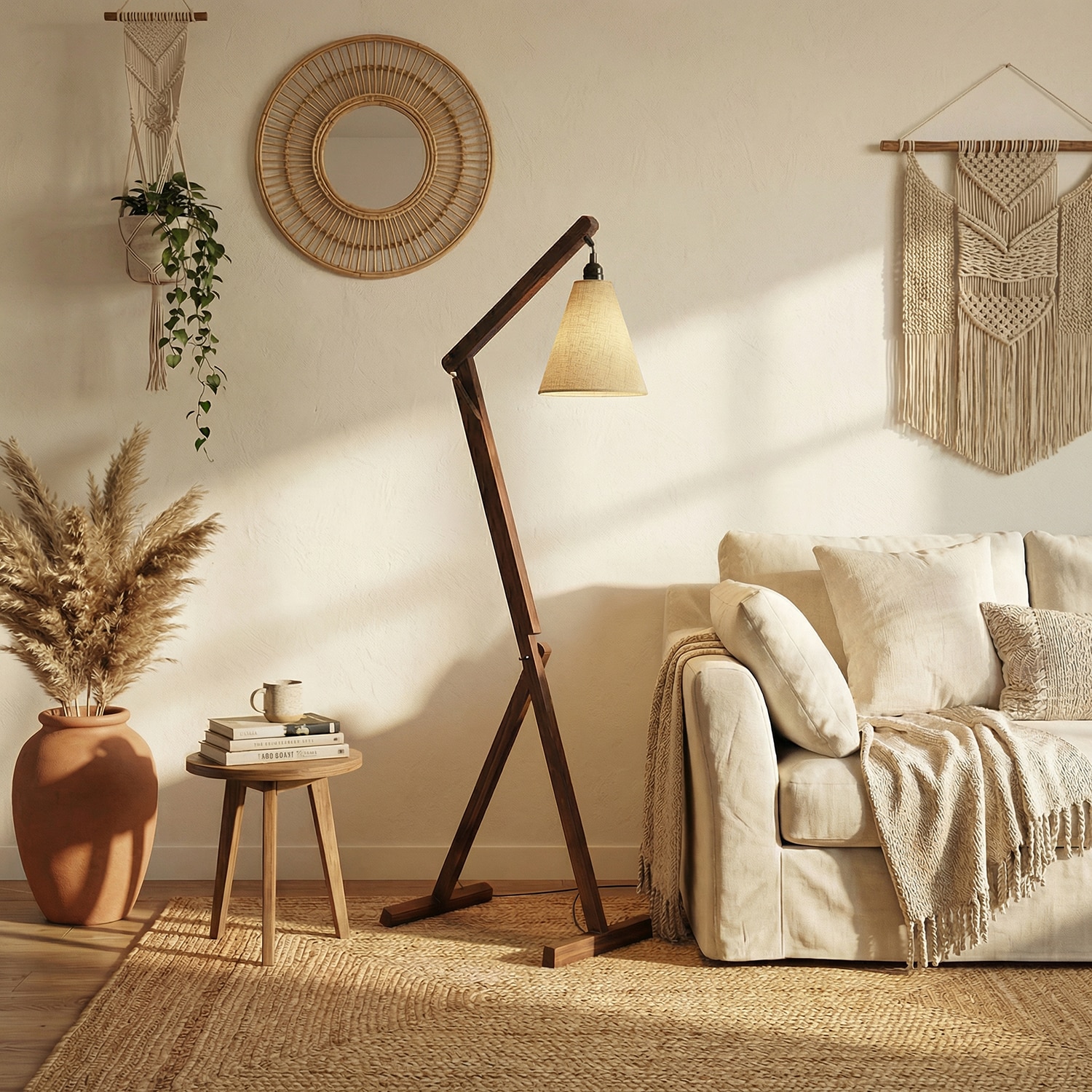 Benji Beige Jute Floor Lamp with Beige Jute Base