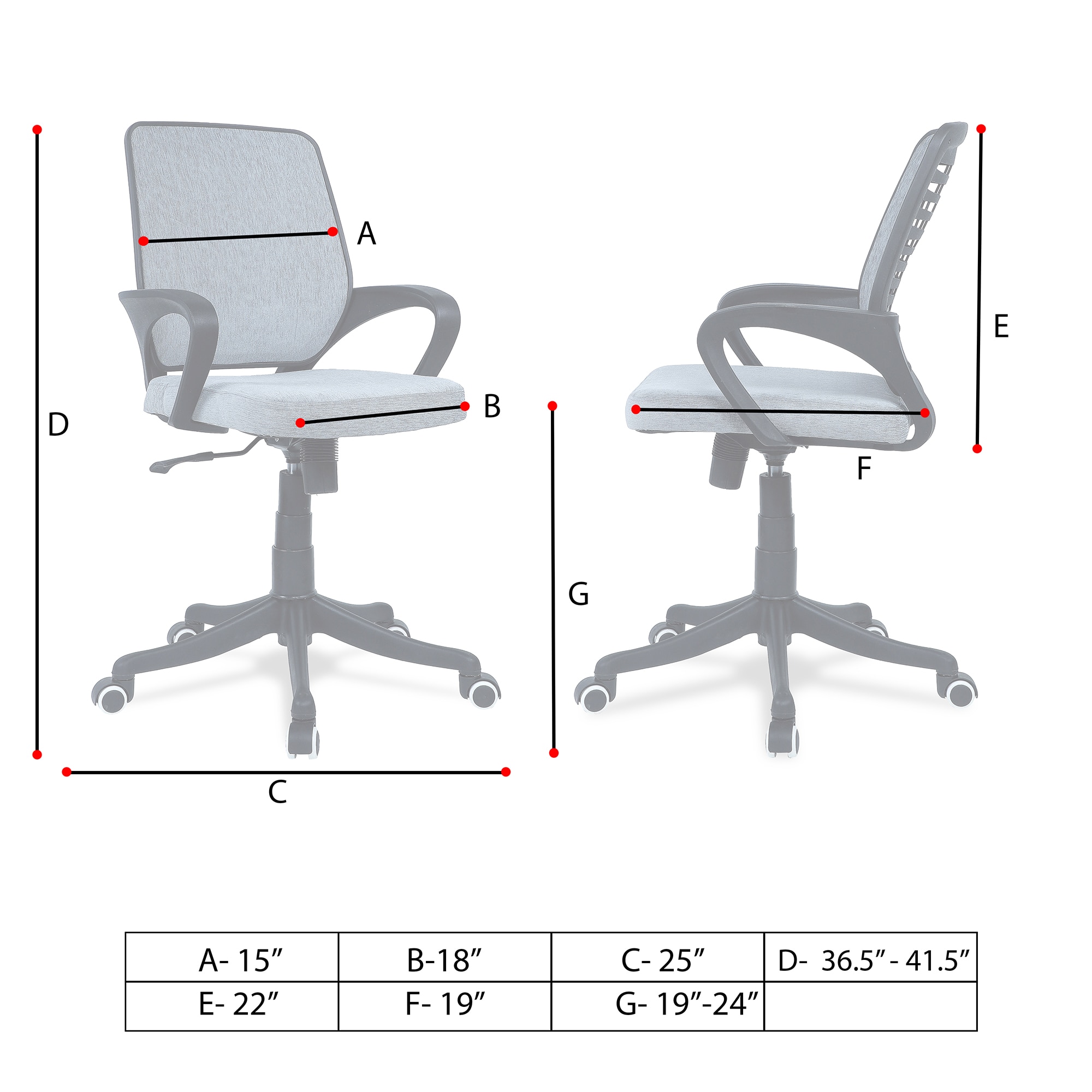 Geain Mid Back Ergonomic Chair in Grey Colour