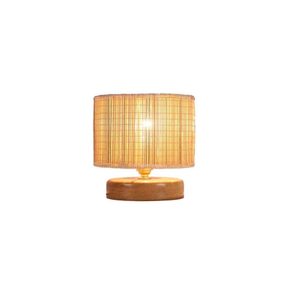 George Beige Bamboo Shade Table Lamp with Natural Wooden Base