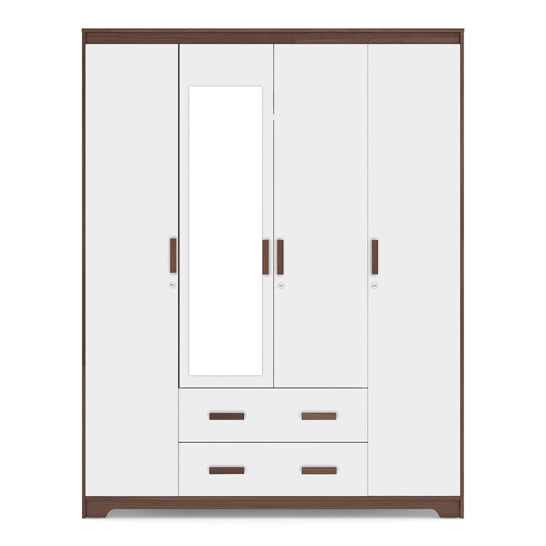 Miller 4 Doors 2 Drawers Wardrobe With Mirror and Lock in Two Tone Finish