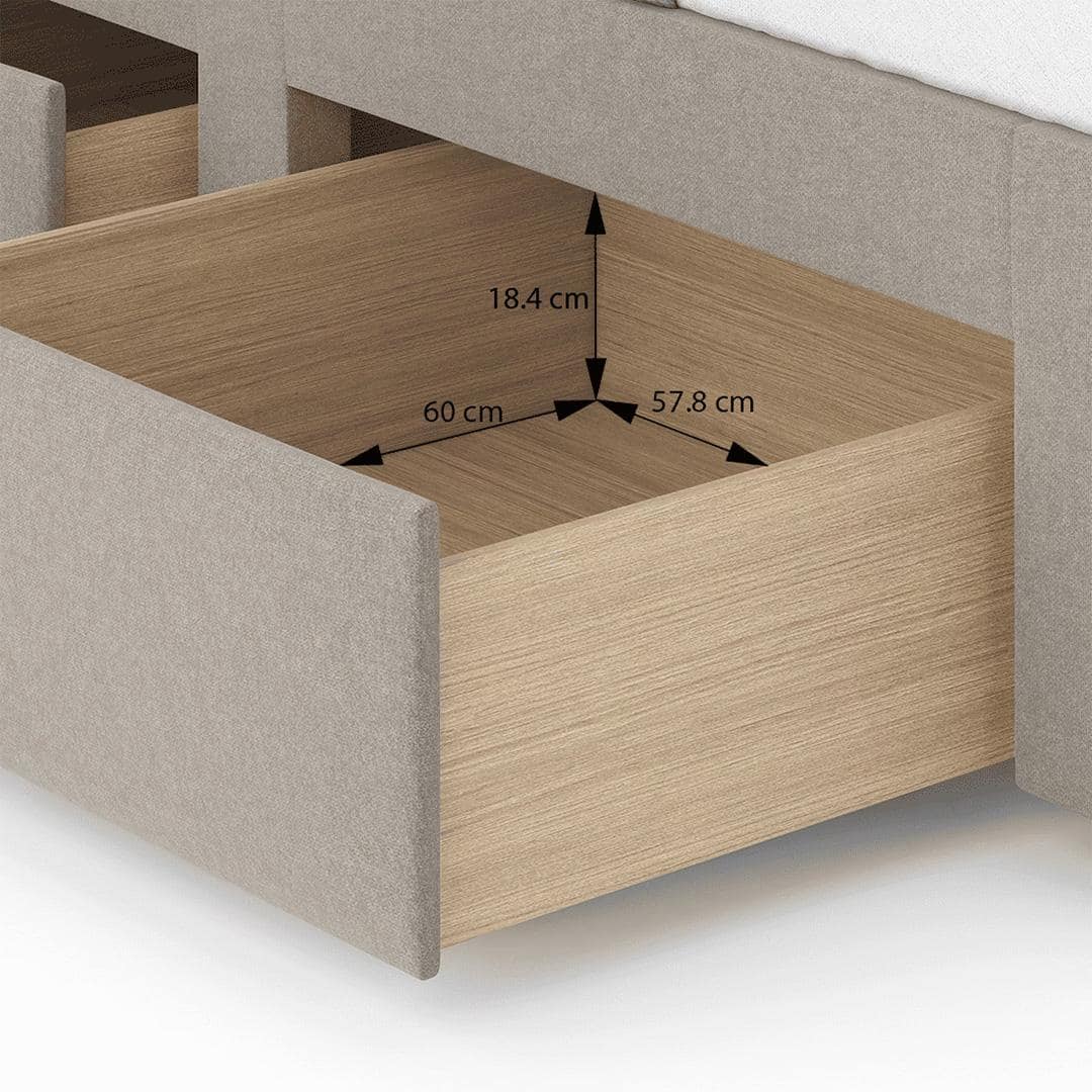 Bornholm Engineered Wood King Size Drawer Storage Upholstered Bed In Shitake Beige Colour