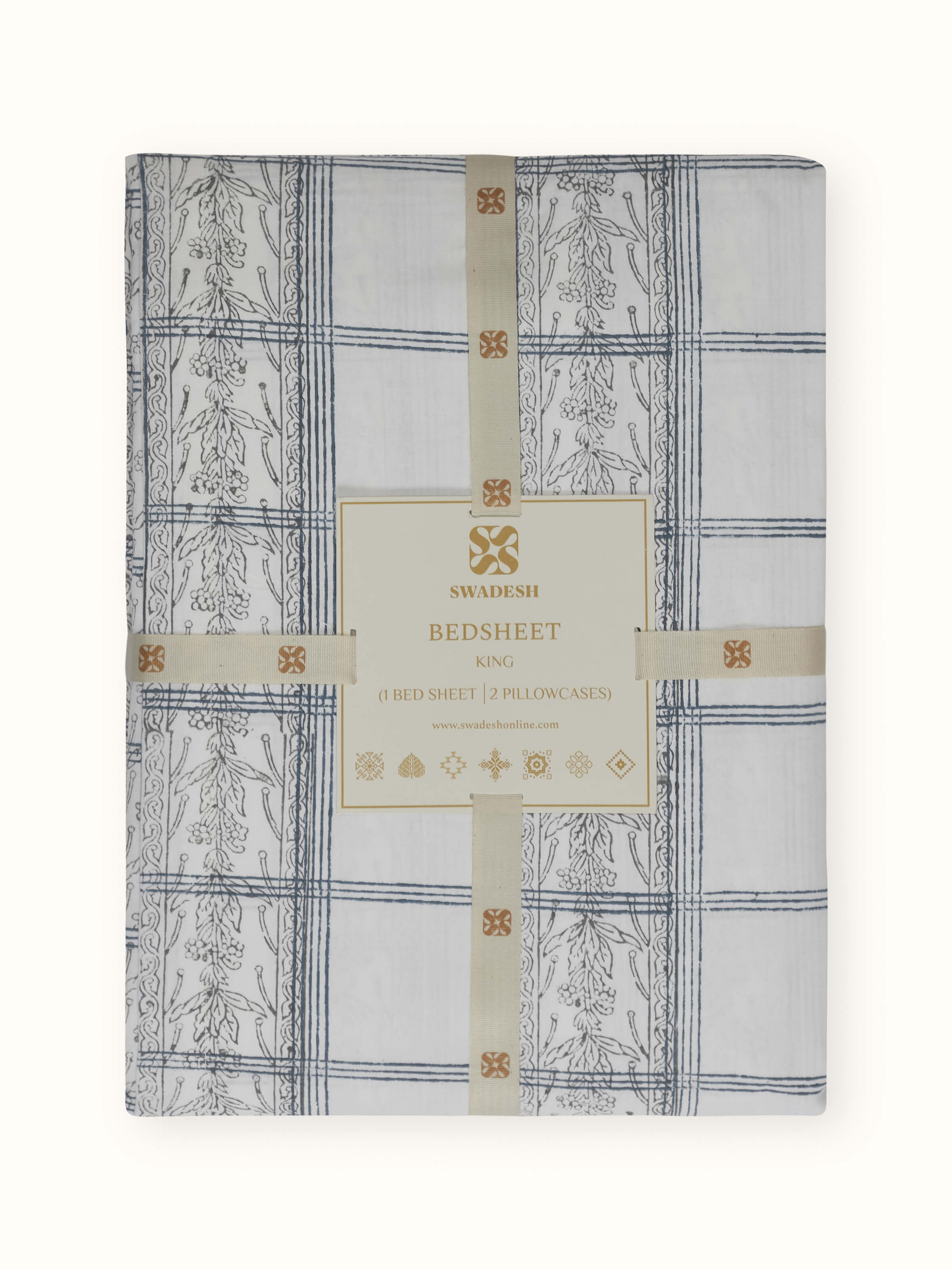 Orion Cotton Sanganeri Hand Block Print Checks King-size Bedsheet Set