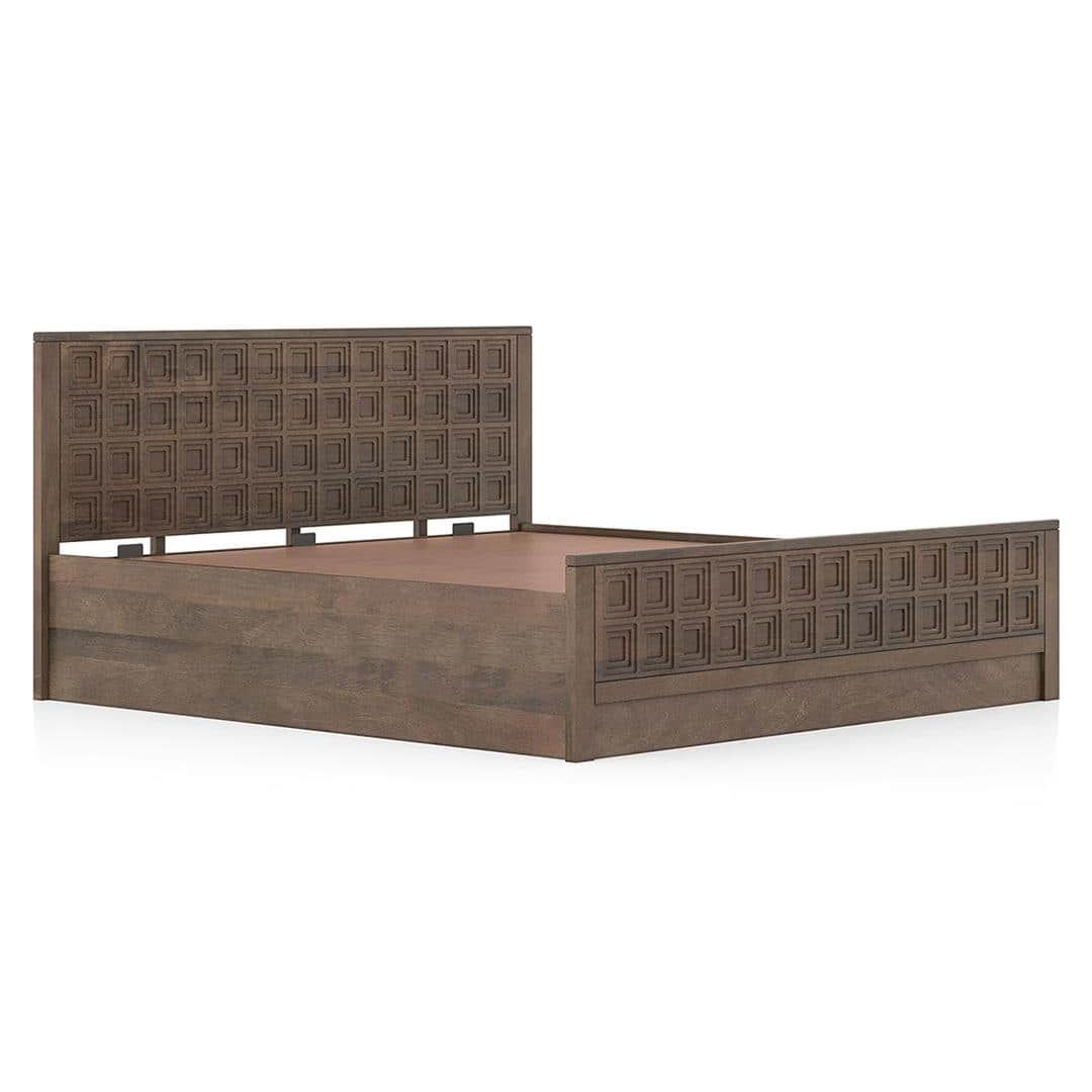 Baori Solid Wood Queen Size Hydraulic Storage Bed In Danish Walnut Finish