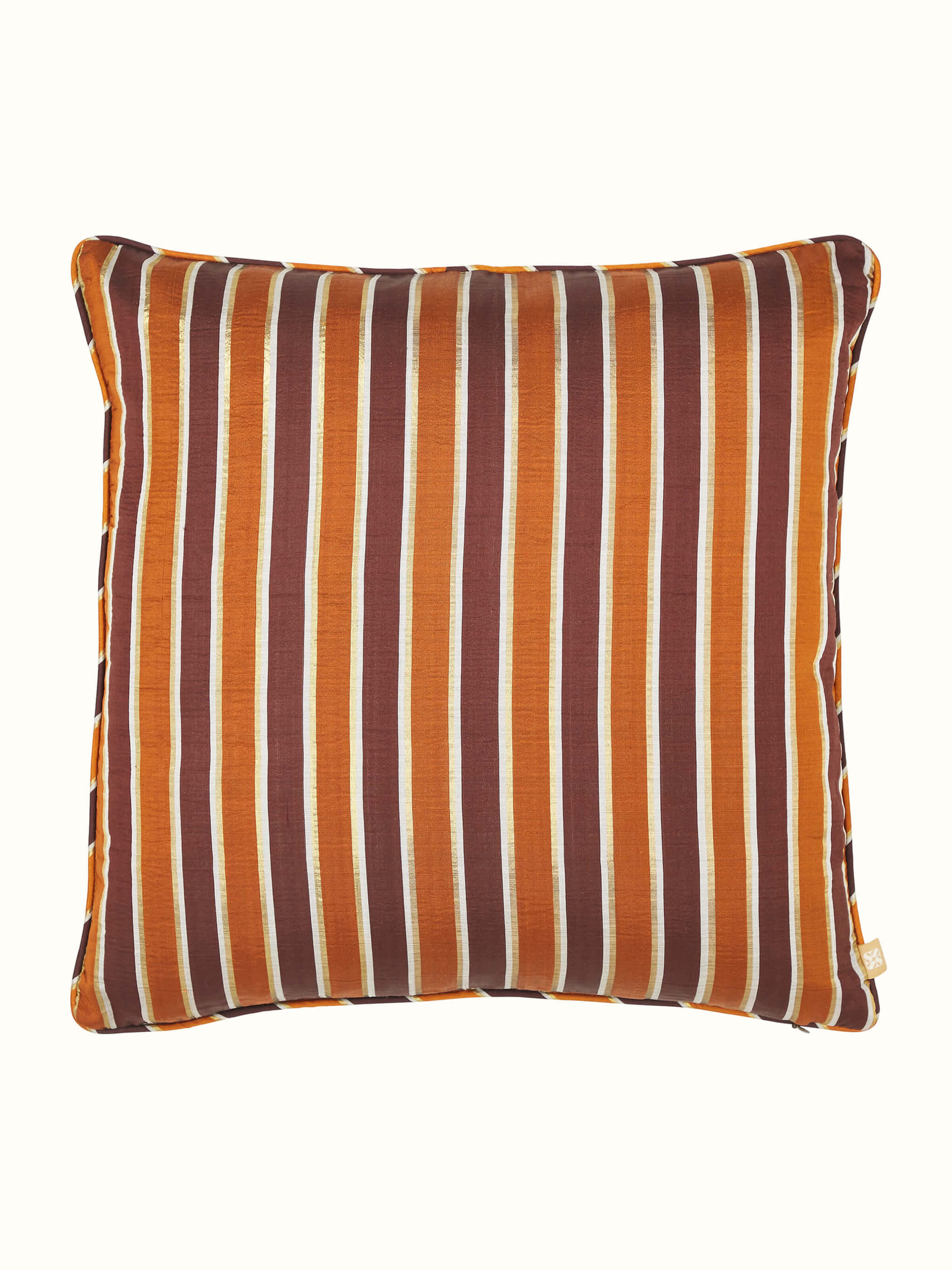 Sanchaya Coffee Stripe Silk Odisha Handloom Ikat Cushion Cover
