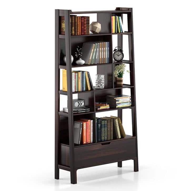 Alberto Solid Wood Bookshelf in Mahogany Finish