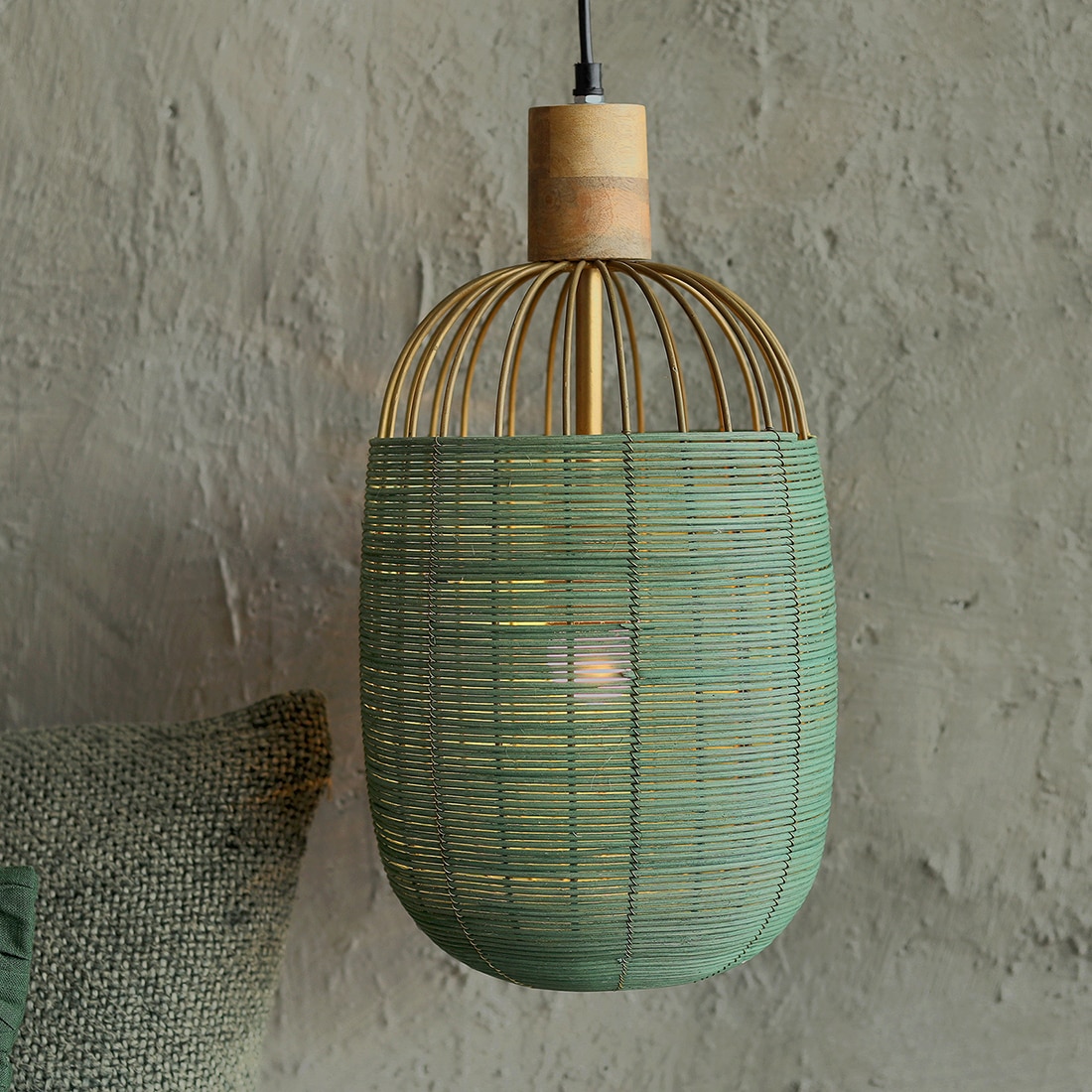 Henka Green Handcrafted Hanging Lamp Tall - Orange Tree