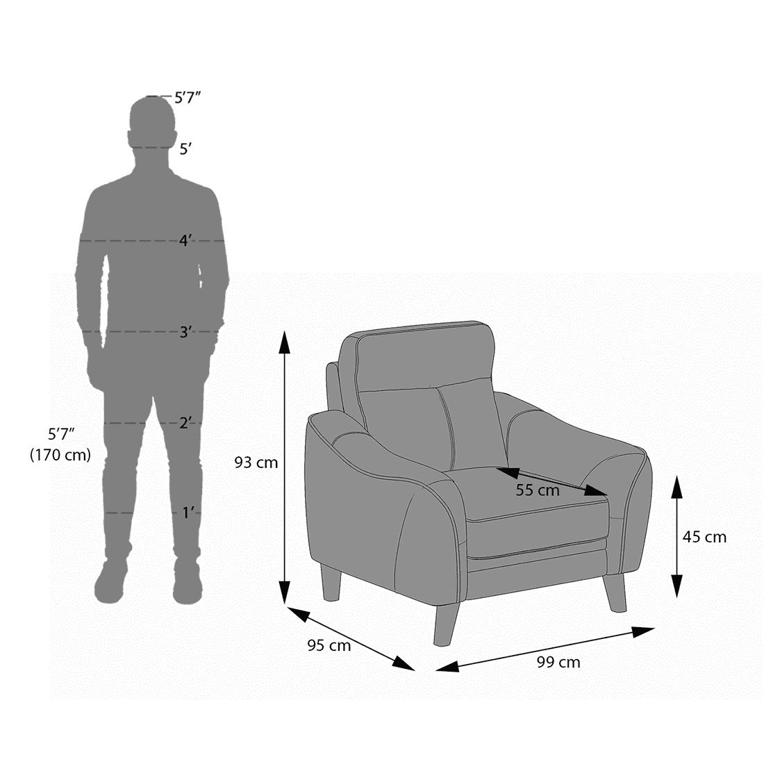 Ronan 1 Seater Fabric Sofa In Beige Colour