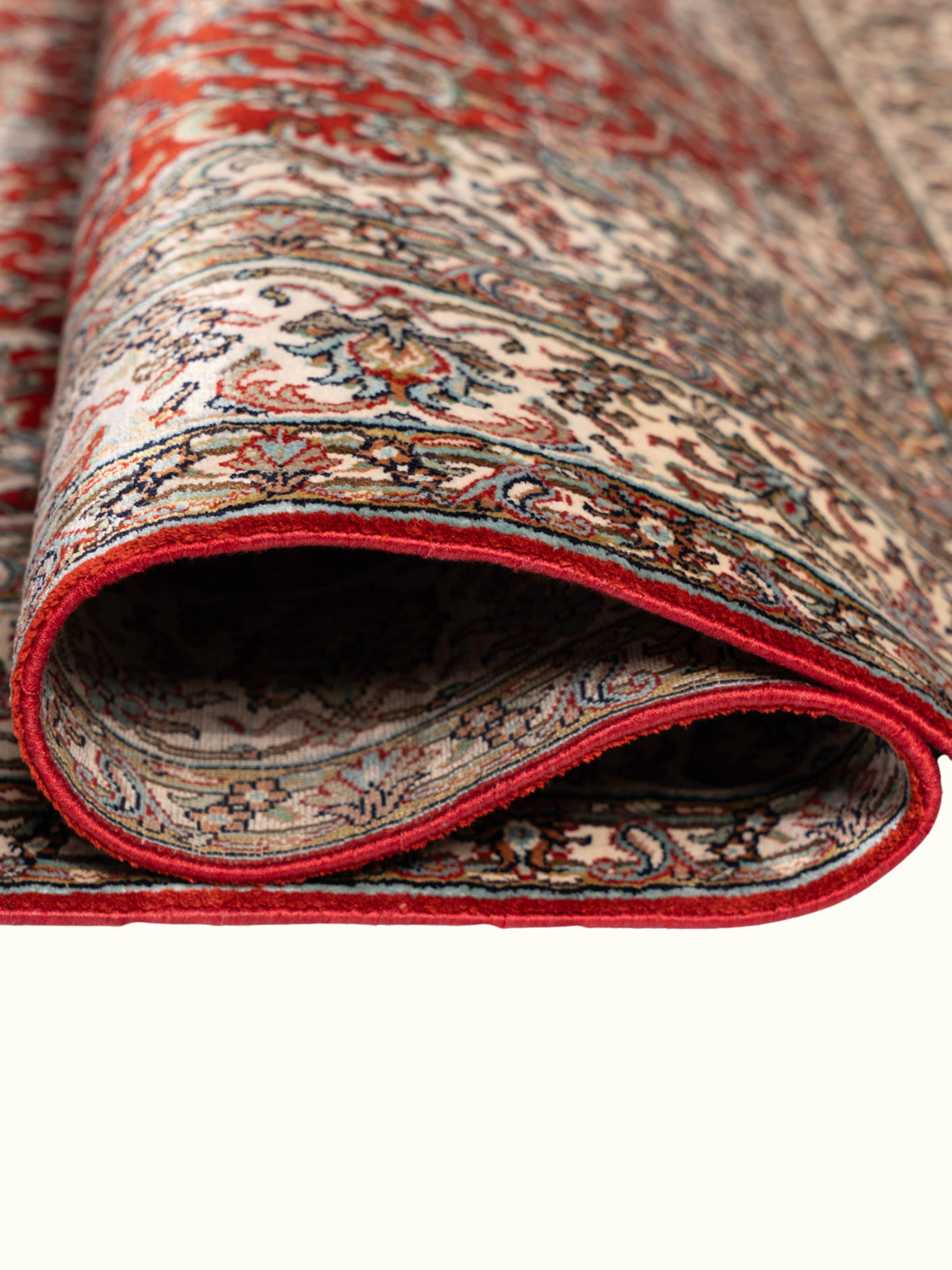 Traditional Persian Red Kashan Kashmir Silk Hand-Knotted Carpet