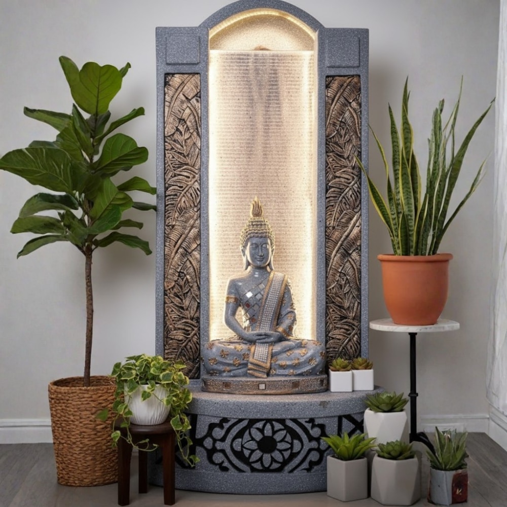 Slate Buddha Grey Fiber Glass Indoor Fountain - Expleasia