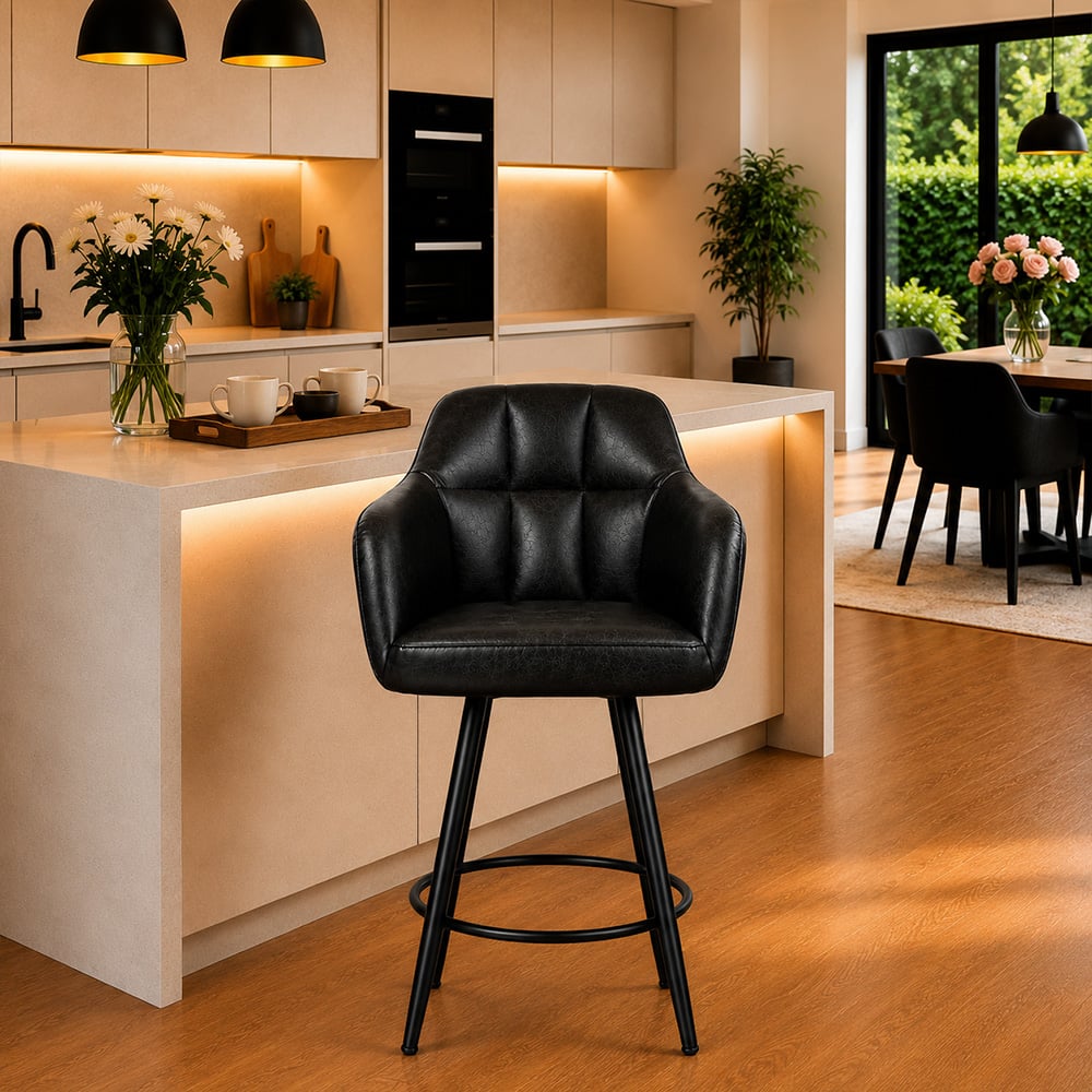 Doe Buck Luxury Faux Leather Counter Height Bar Stool in Black Colour - Doe Buck