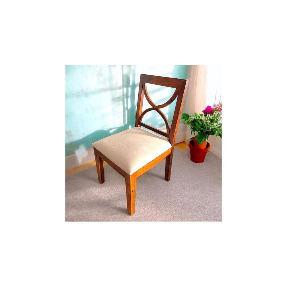 Newport Sheesham Wood Dining Chair in Beige Velvet     HONEY FINISH