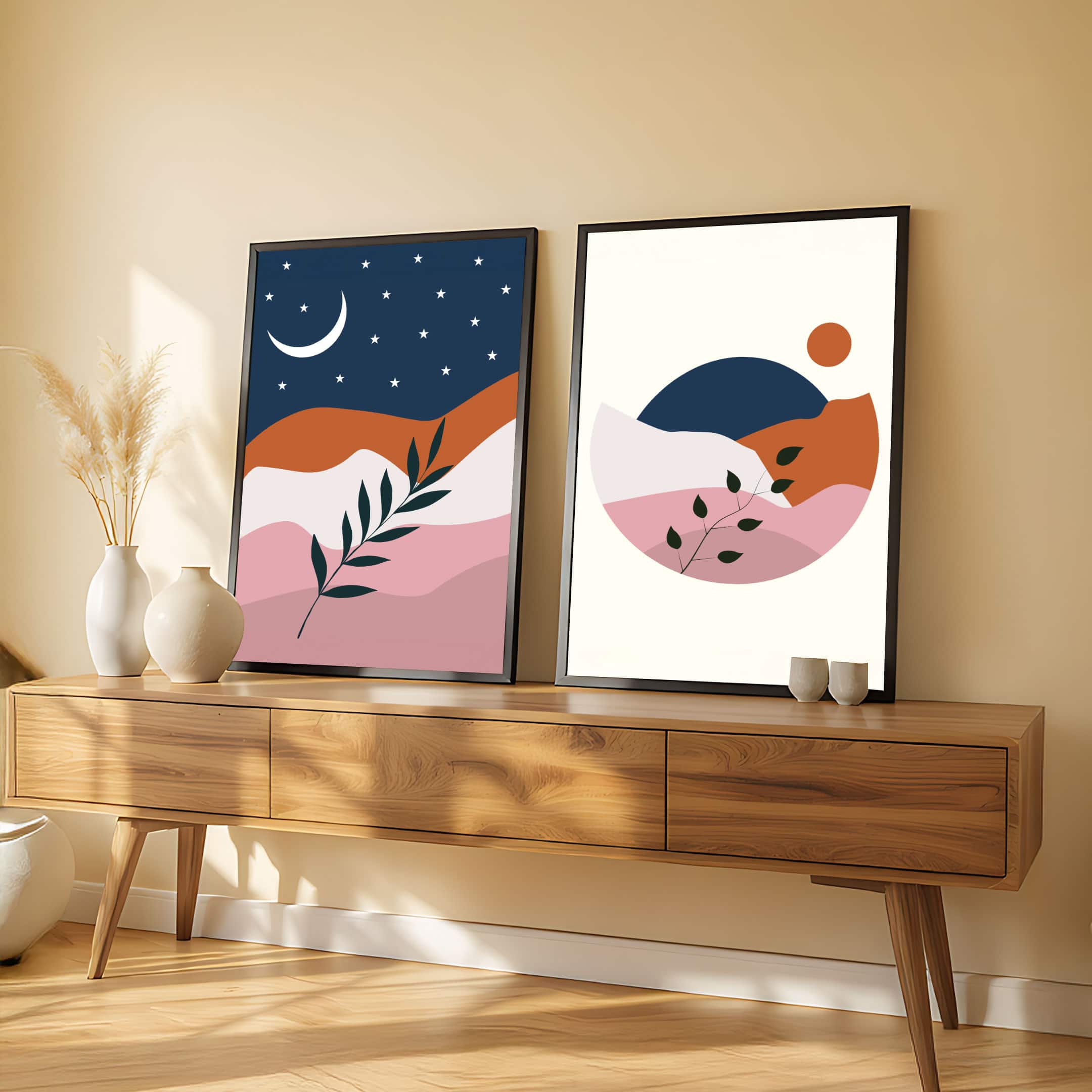 The Castle Decor Boho Abstract Botanical Wall Art Set of 2 Design 6 11x17 Inch - The Castle Decor