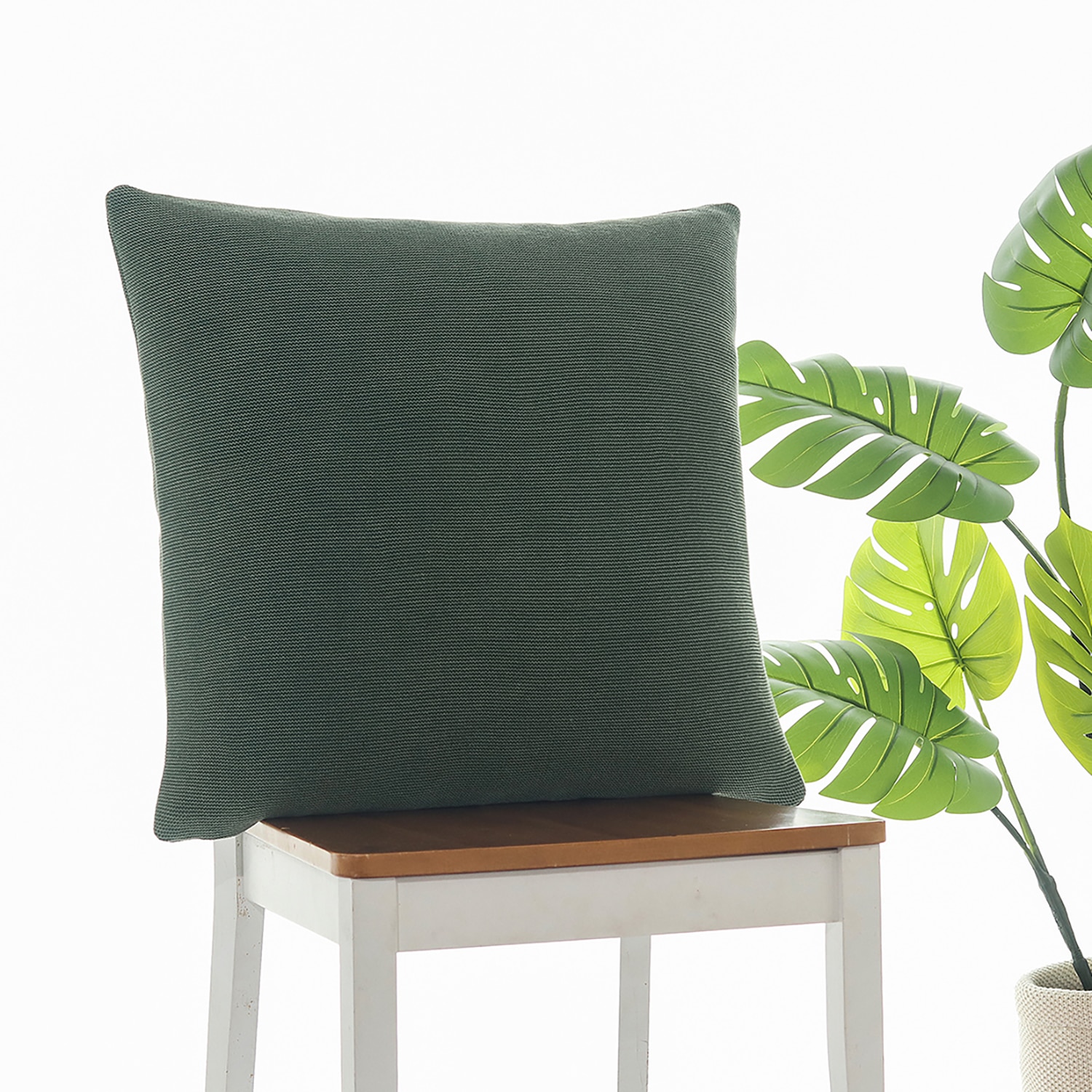 Marina Knit Cotton Cushion Cover  Bermuda Green 22X22  Inches - Pluchi
