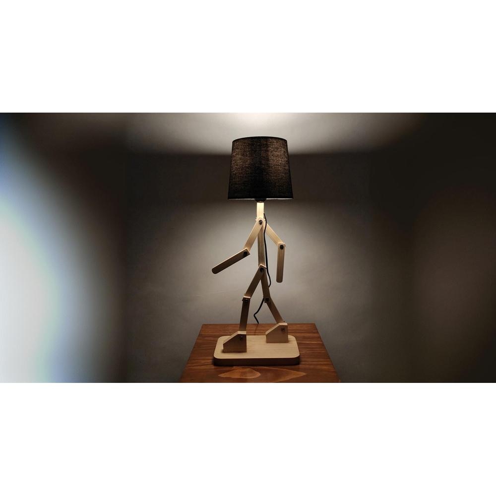 Moonwalker Beige Wooden Table Lamp with Black Fabric Lampshade
