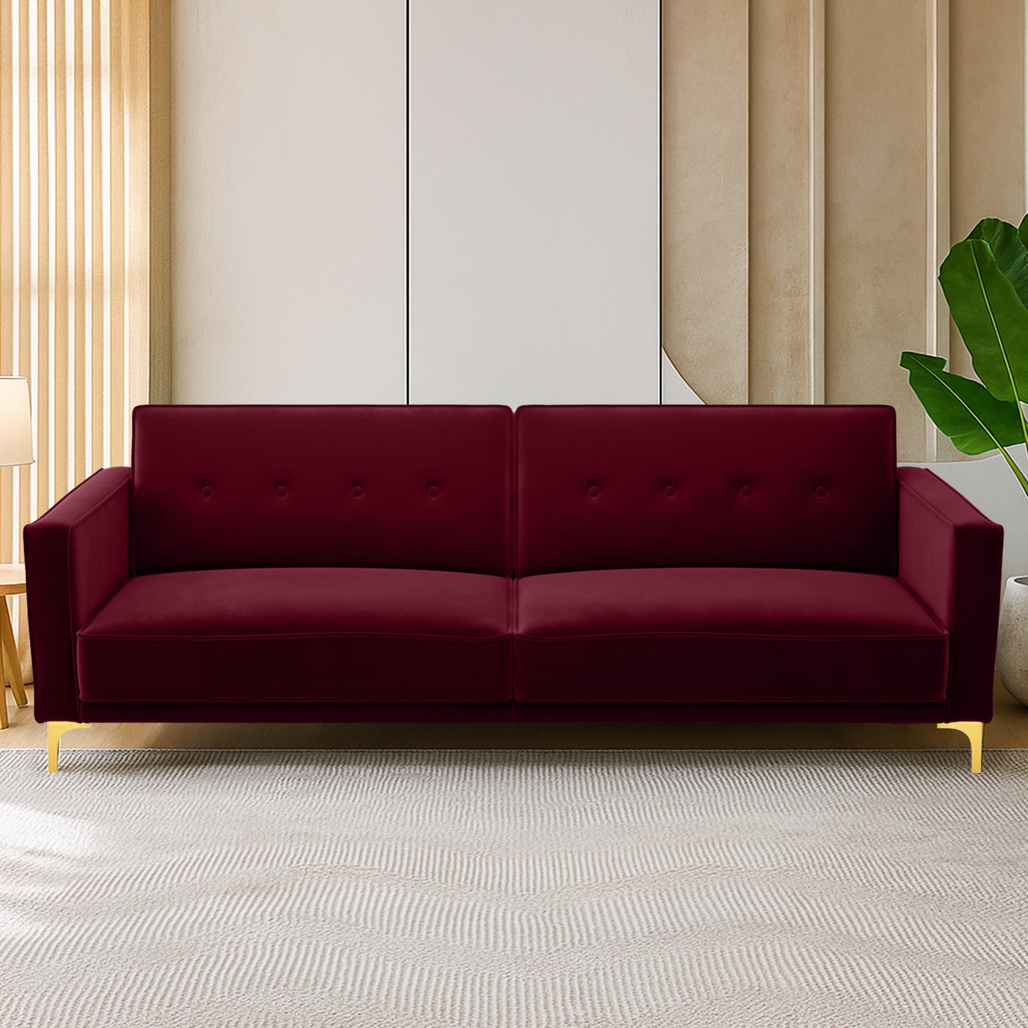 Calisa 3 Seater Pull Out Sofa cum Bed in Maroon Colour