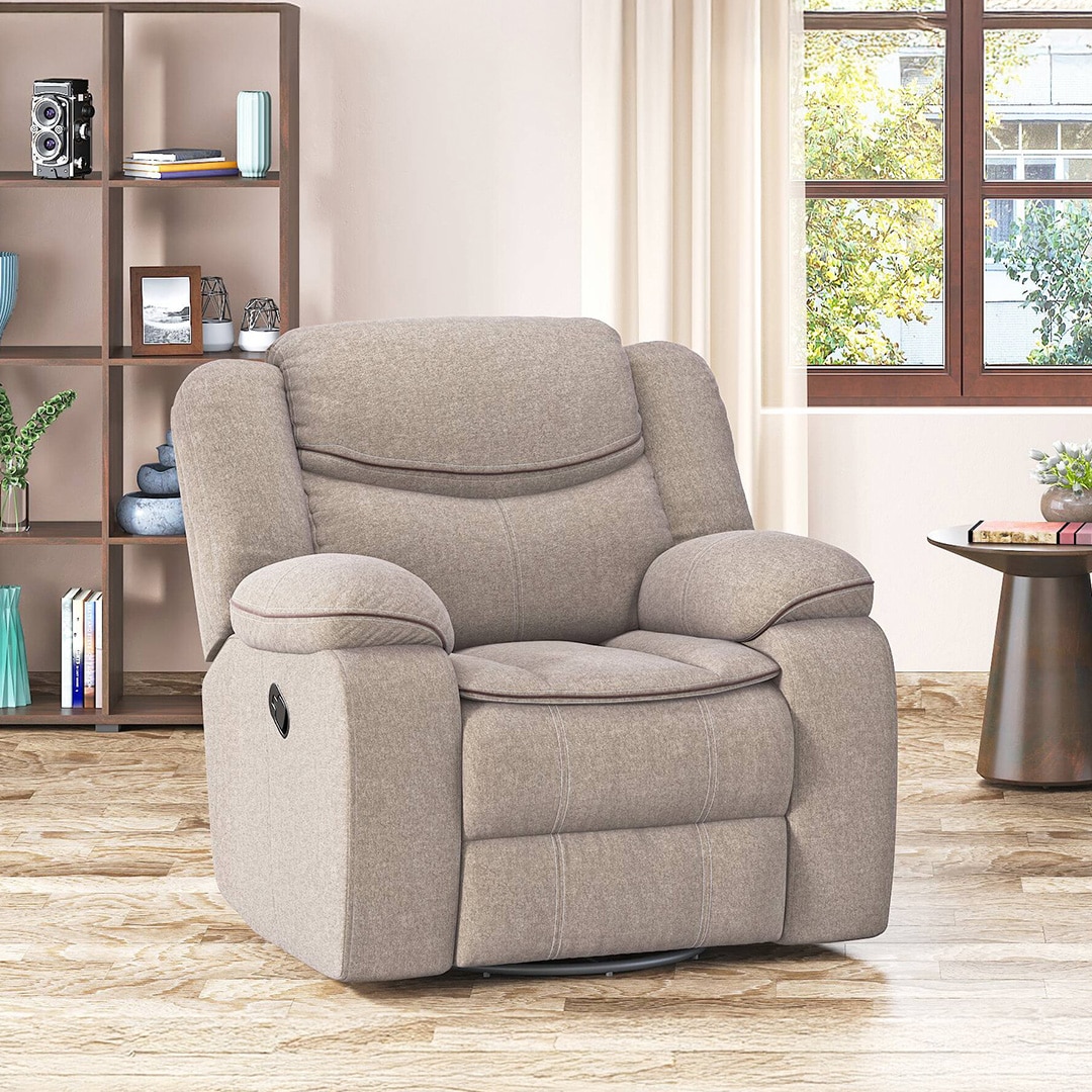 Atticus Single Seater Swivel Rock Recliner in Shitake Beige Premium Chenille Fabric