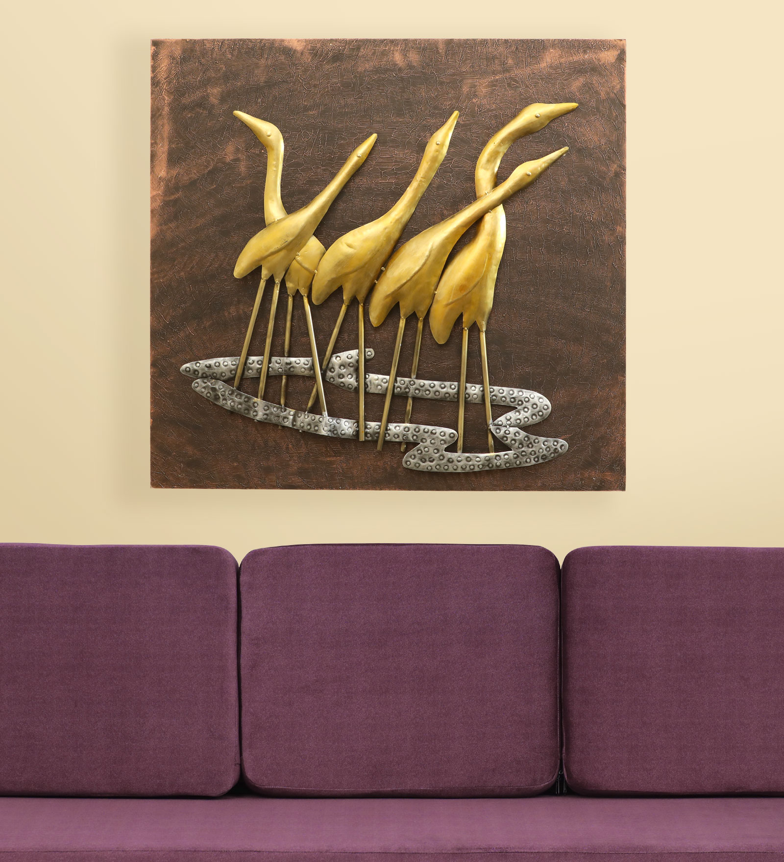 W-Flamingo Abstract Metal Wall Decor in Multicolor Set of 1