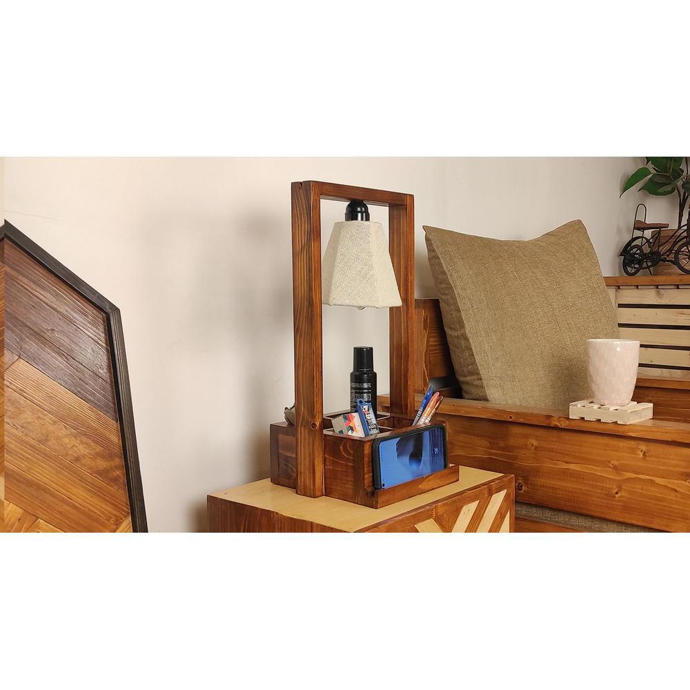 Strew Wooden Table Lamp with Brown Base and Premium White Fabric Lampshade