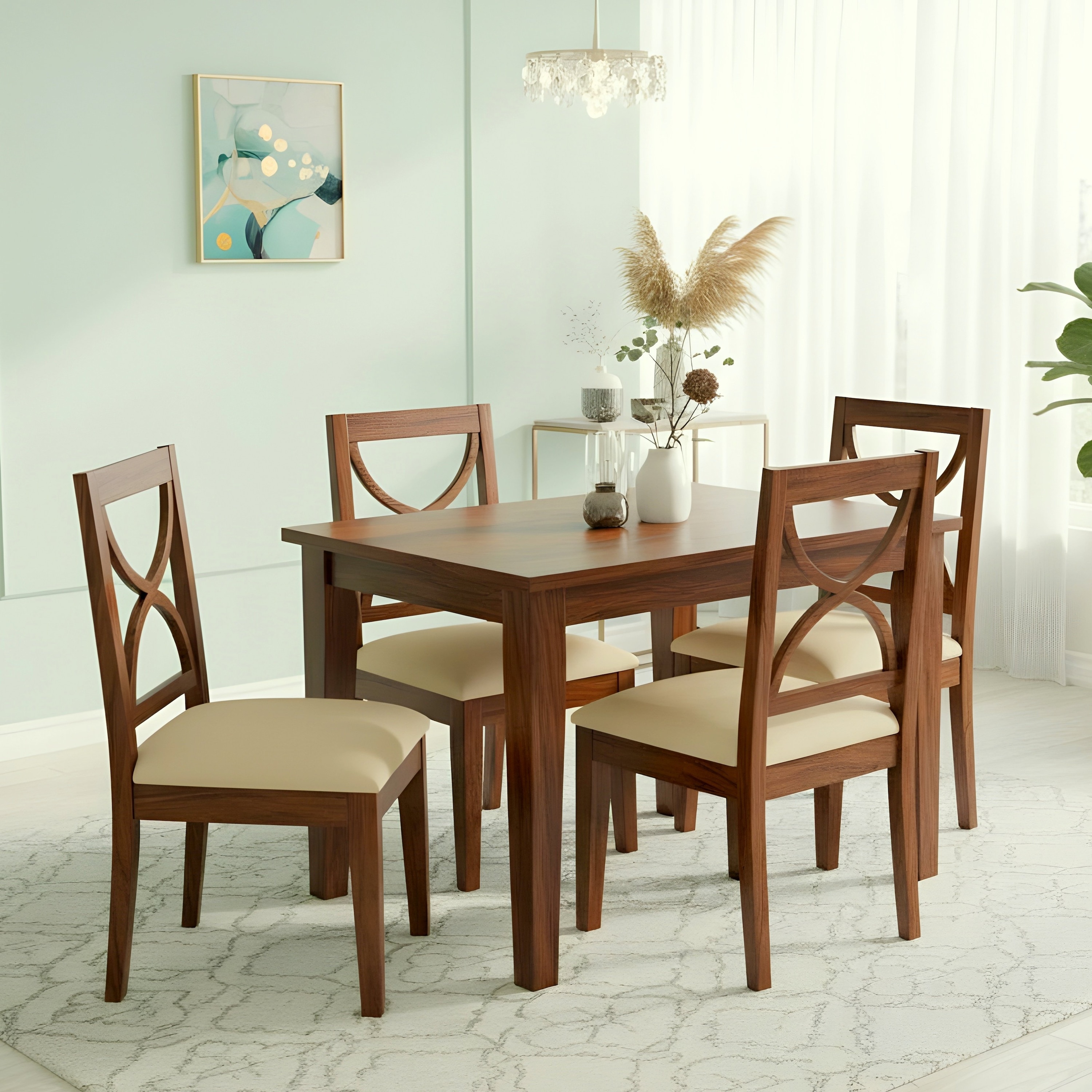 Oakmont Sheesham Wood Accent 4 Seater Dining Table Set