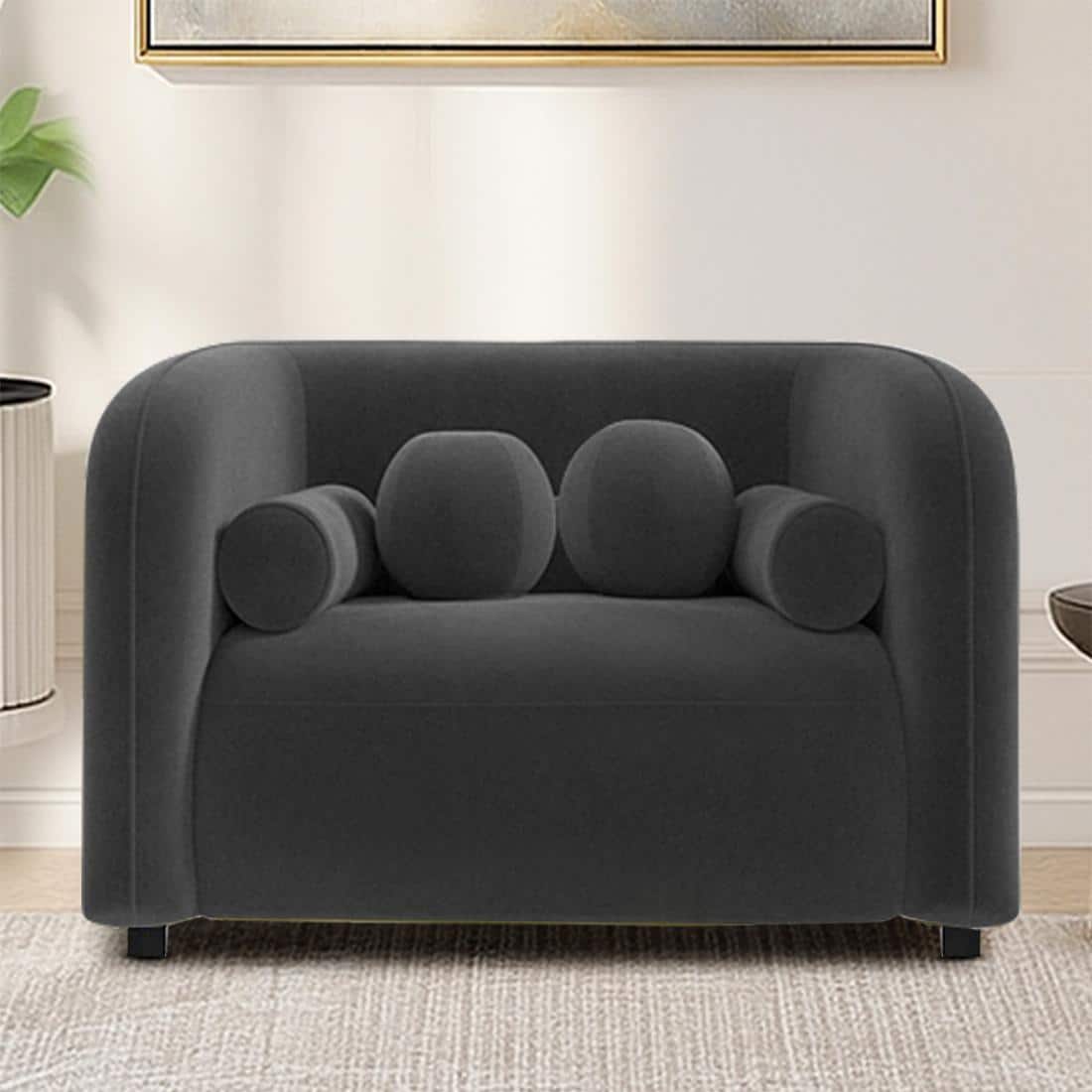 Homro Velvet 1 Seater Sofa in Dark Grey Colour