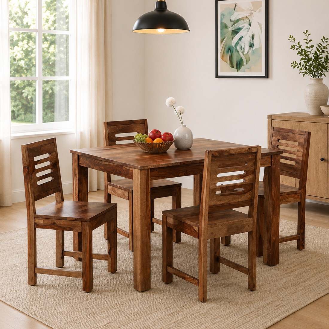 Charlie 4 Seater Dining Set In Walnut Finish - Jyoti Impex