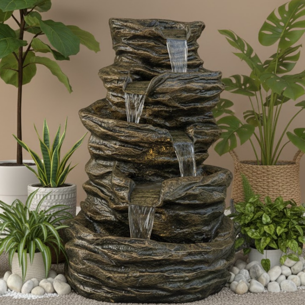 Rustic Copper 5 Tier Rock Water Fountain Home and Garden - Expleasia