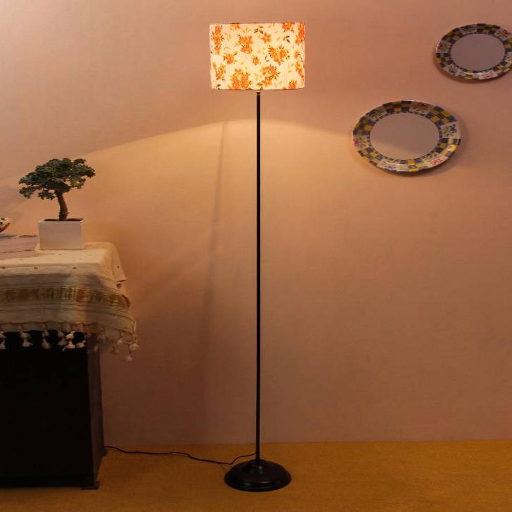 Gerrit Multicolour Fabric Floor Lamp with Black Iron Base