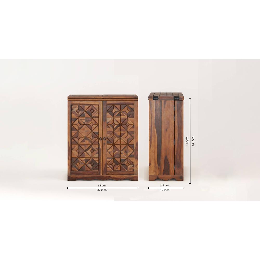 Parquet Sheesham Wood Bar Cabinet in Provincial Teak Finish