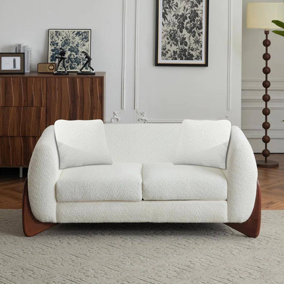 Amala Velvet 2 Seater Sofa in White Colour