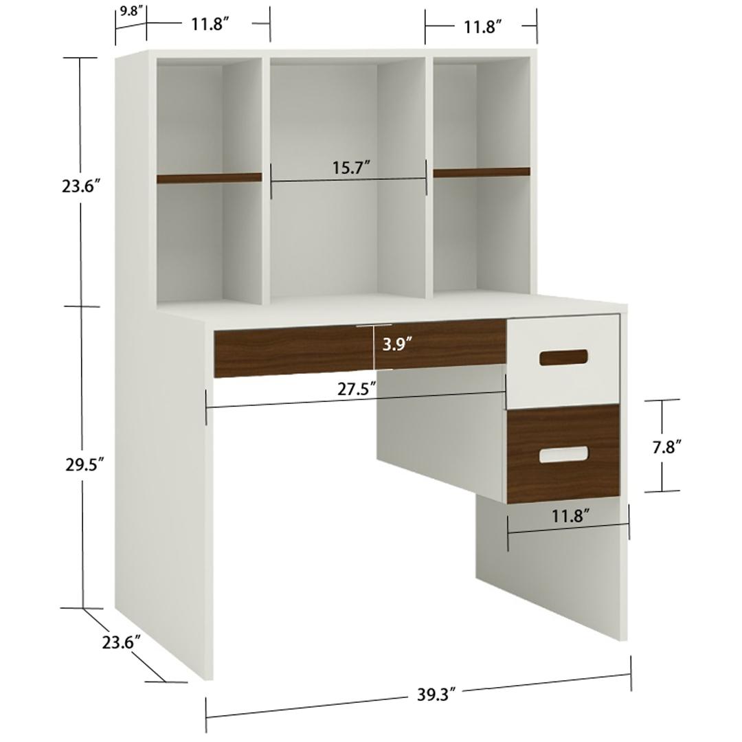 Tiara Study Desk with 3 Drawers and Built In Bookshelf in Ivory Coffee Walnut Colour