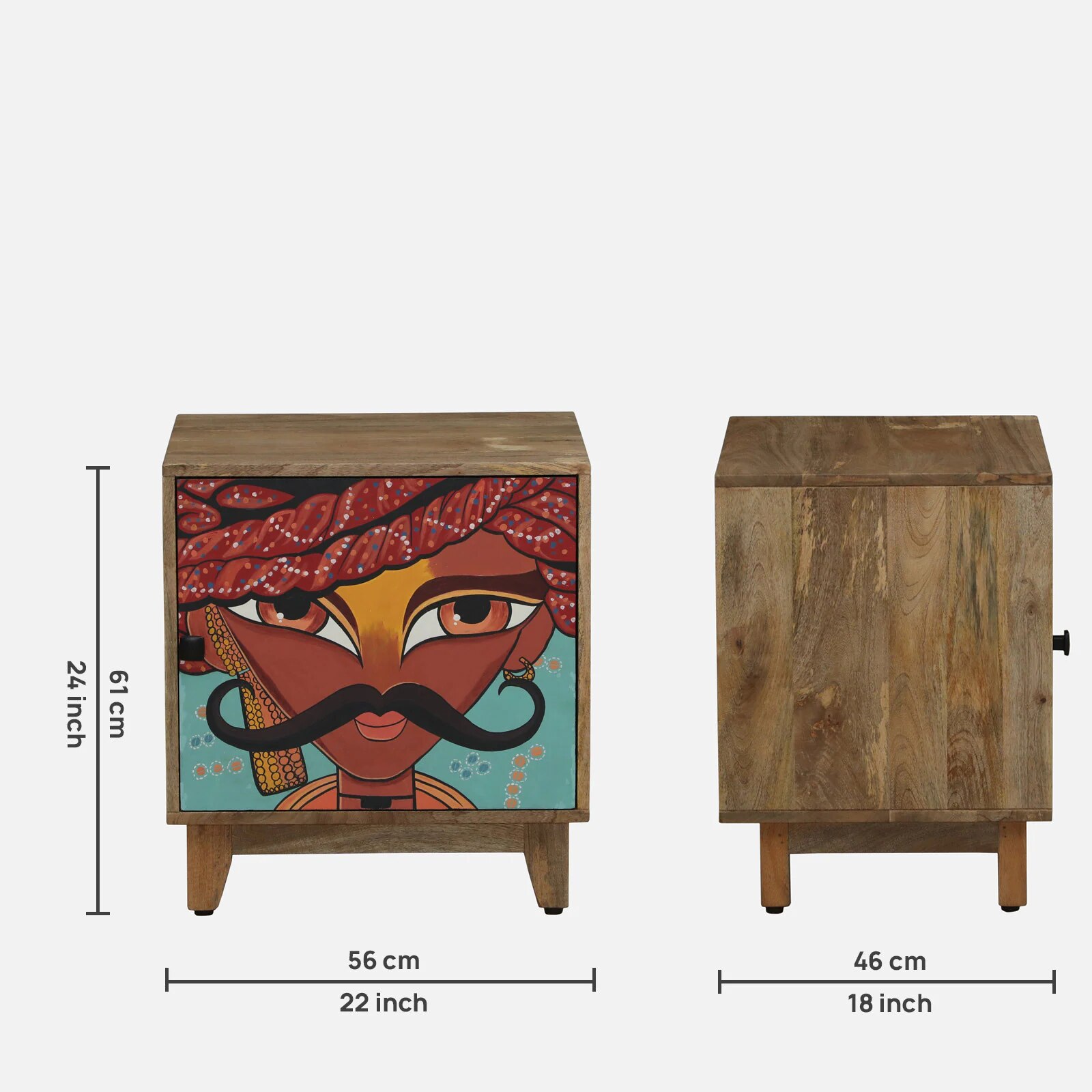 Mario Mango Wood Hand Painted Multicolour 1 Door Small Cabinet In Natural Finish