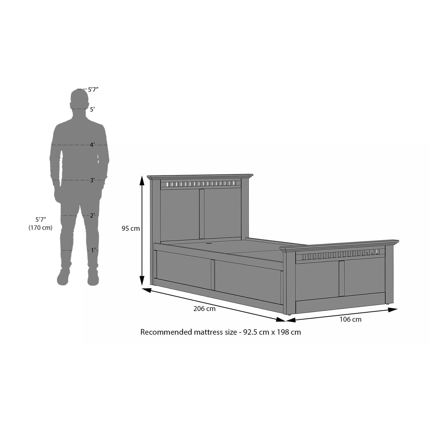 Fidora Solid Wood Single Storage Bed In Teak Finish